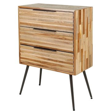 RINGO-Living Sideboard Massivholz Kommode Vaiana mit 3 Schubladen in Natur-dunkel und Schwarz, Möbel