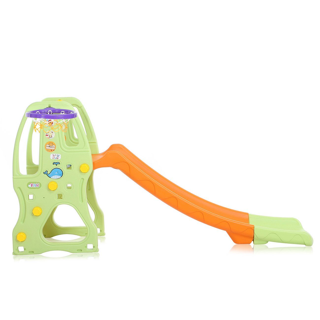 Baby Vivo Indoor-Rutsche Kinderrutsche mit - Rutsche / Basketballkorb Orange / Grün