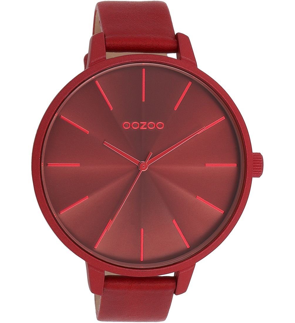 OOZOO Quarzuhr XL Damenuhr C11253 Dunkelrot Lederband 48 mm günstig online kaufen