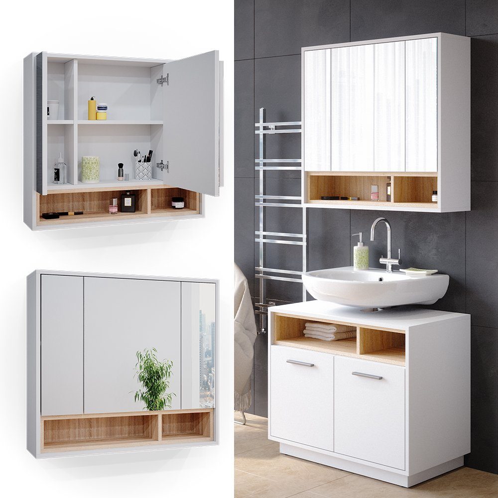 Vicco Badezimmerspiegelschrank Beatrice, Weiß/Sonoma, 80 x günstig online kaufen