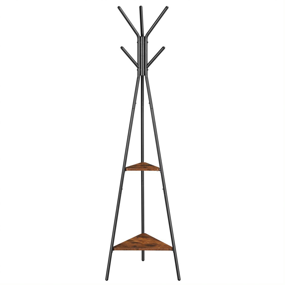 BEGRYF Garderobenständer Rustikalbraun Schwarz 49,5 x 179 cm, 5 Haken, 2 Ablagen