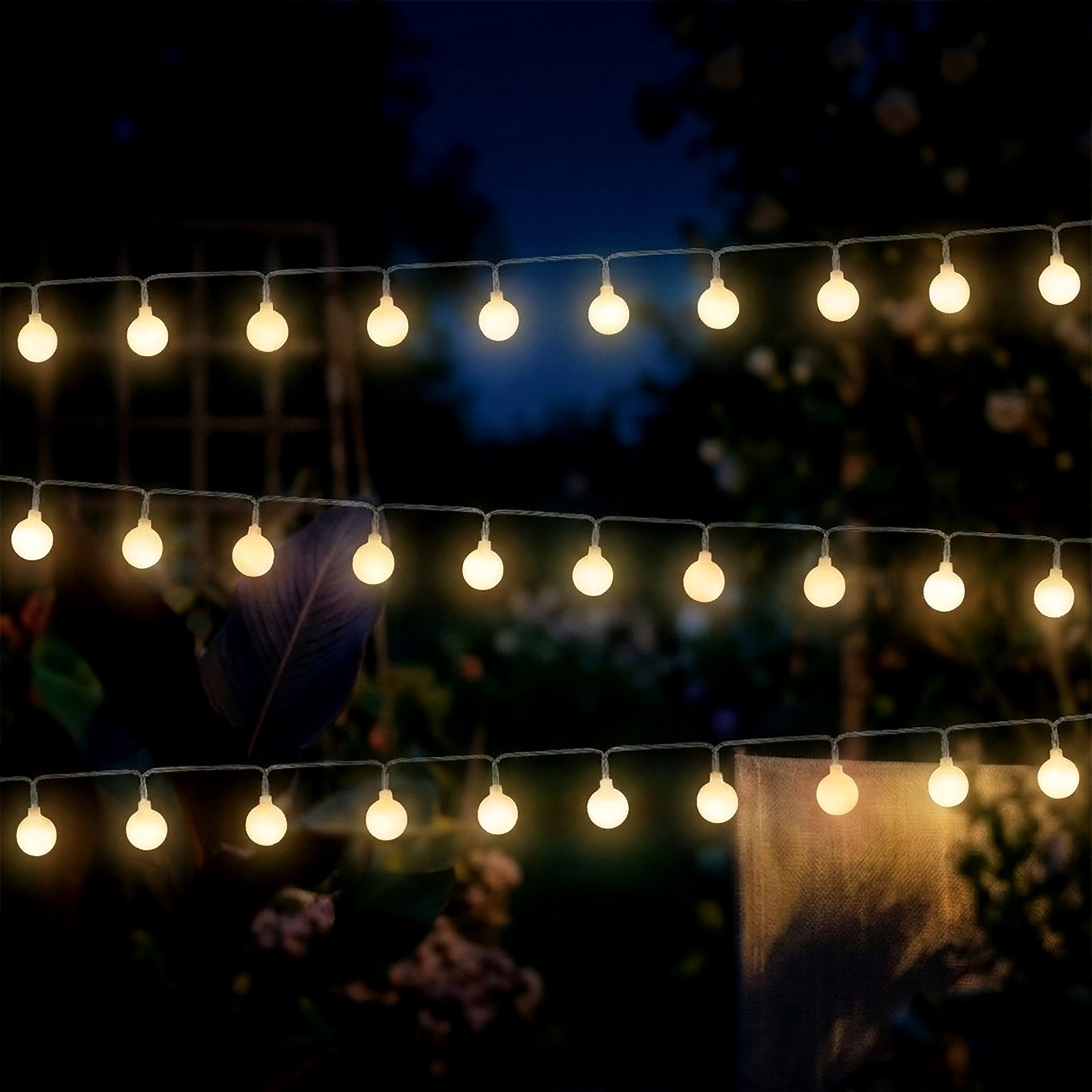 Spetebo LED-Lichterkette Lichterkette 290 cm für Außen mit 30 mini Kugeln, 30-flammig, Automatische Einschaltung bei Dämmerung