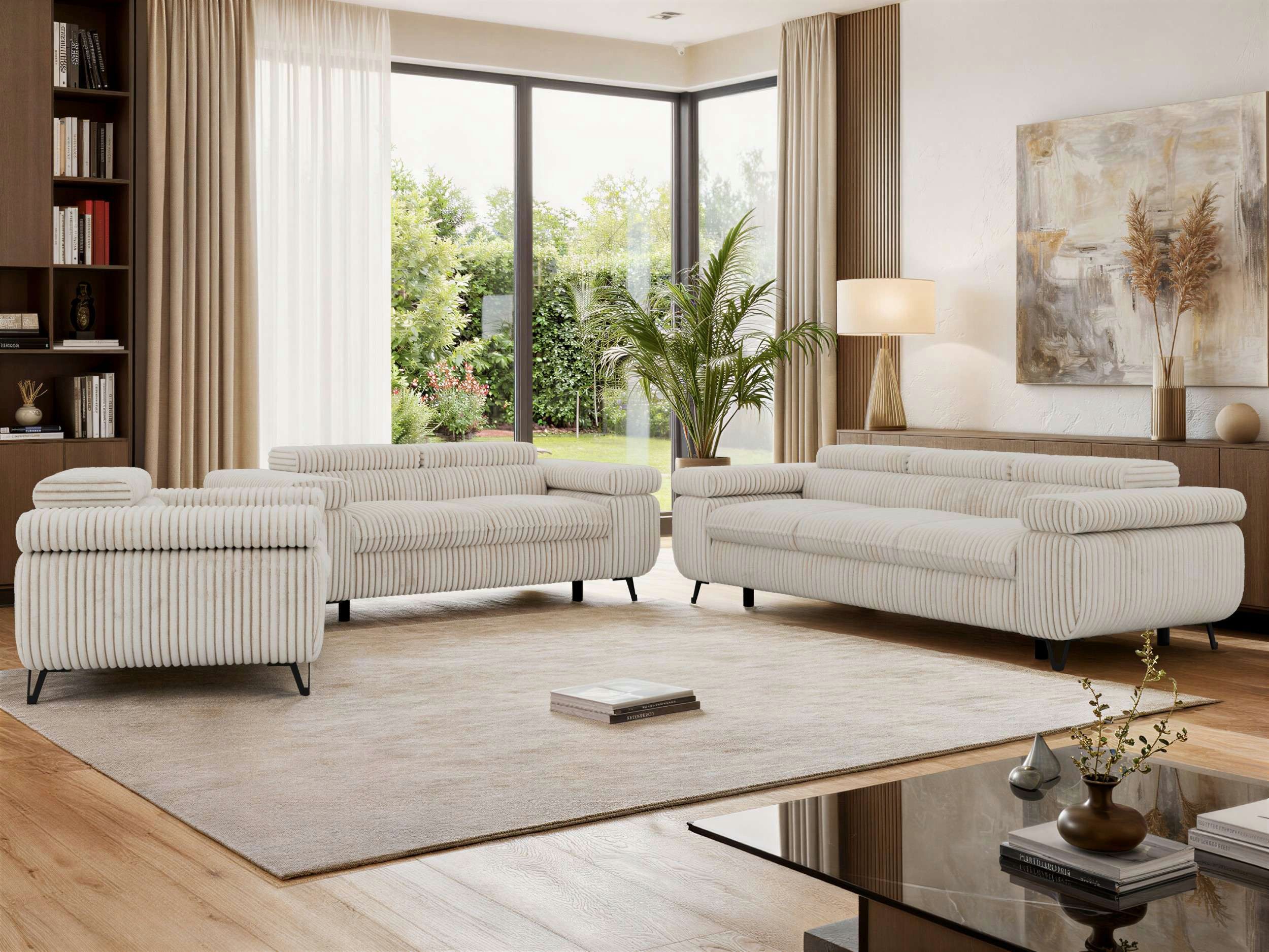 MKS MÖBEL Polstergarnitur PETER, (1+2+3, Set, modernes Sofa-Set, Couchgarnitur fürs Wohnzimmer), freistehend, verstellbare Kopfstützen und Armlehnen
