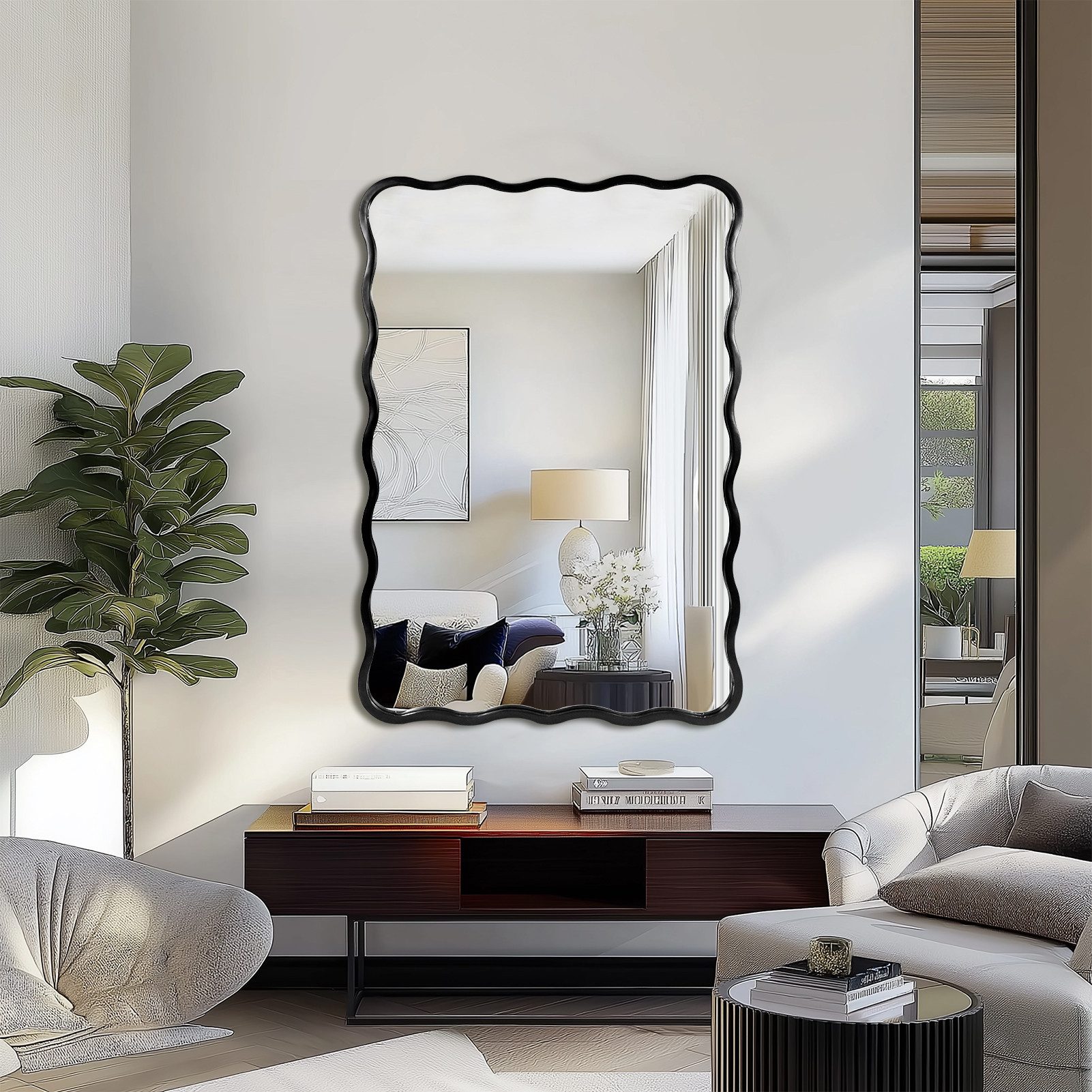 G-LEAF Wandspiegel mit Wellen-Design, eleganter Eisenrahmen (Schwarz/Gold) günstig online kaufen