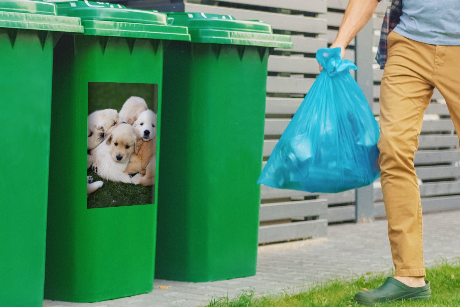 Abfalbehälter Tiere MuchoWow Mülltonne, Sticker, Wandsticker St), Welpen - (1 - Hunde Mülleimer-aufkleber, Container,