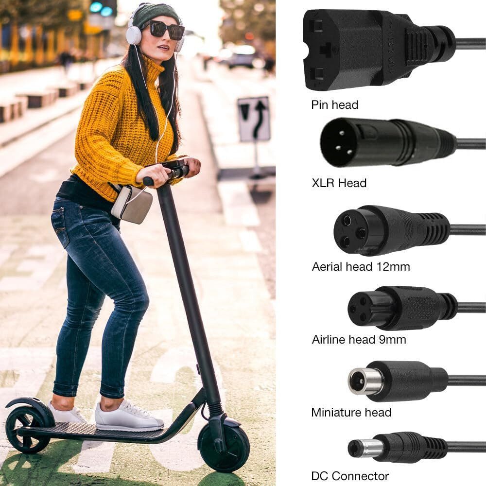 FELIXLEO Aufrollkabelschloss 42V 2A Scooter Ladegerät 6in1 LED für Ninebot Xiaomi Hoverboard (4-tlg)