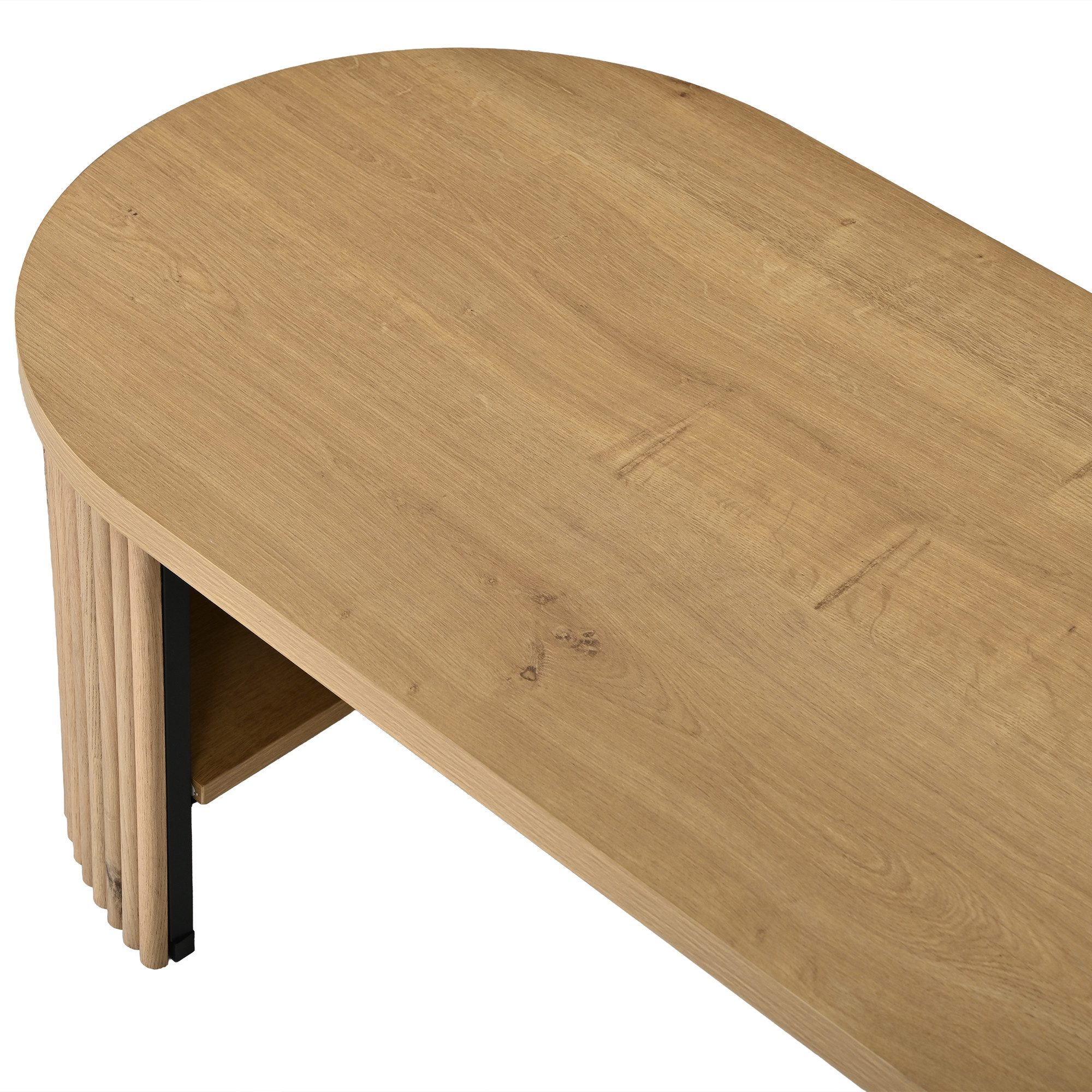 Merax Couchtisch Ovaler Sofatisch Beistelltisch im Rillen-Design skandinavisch (1-St), Wohnzimmertisch mit Ablagefach & Stauraum, 100x50x35cm