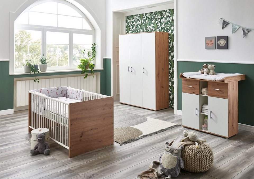 arthur berndt Babyzimmer-Komplettset Babyzimmer-Set »Matheo« 3-teilig, (Set,  3-St), bestehend aus Kleiderschrank, Kinderbett und Wickelkommode