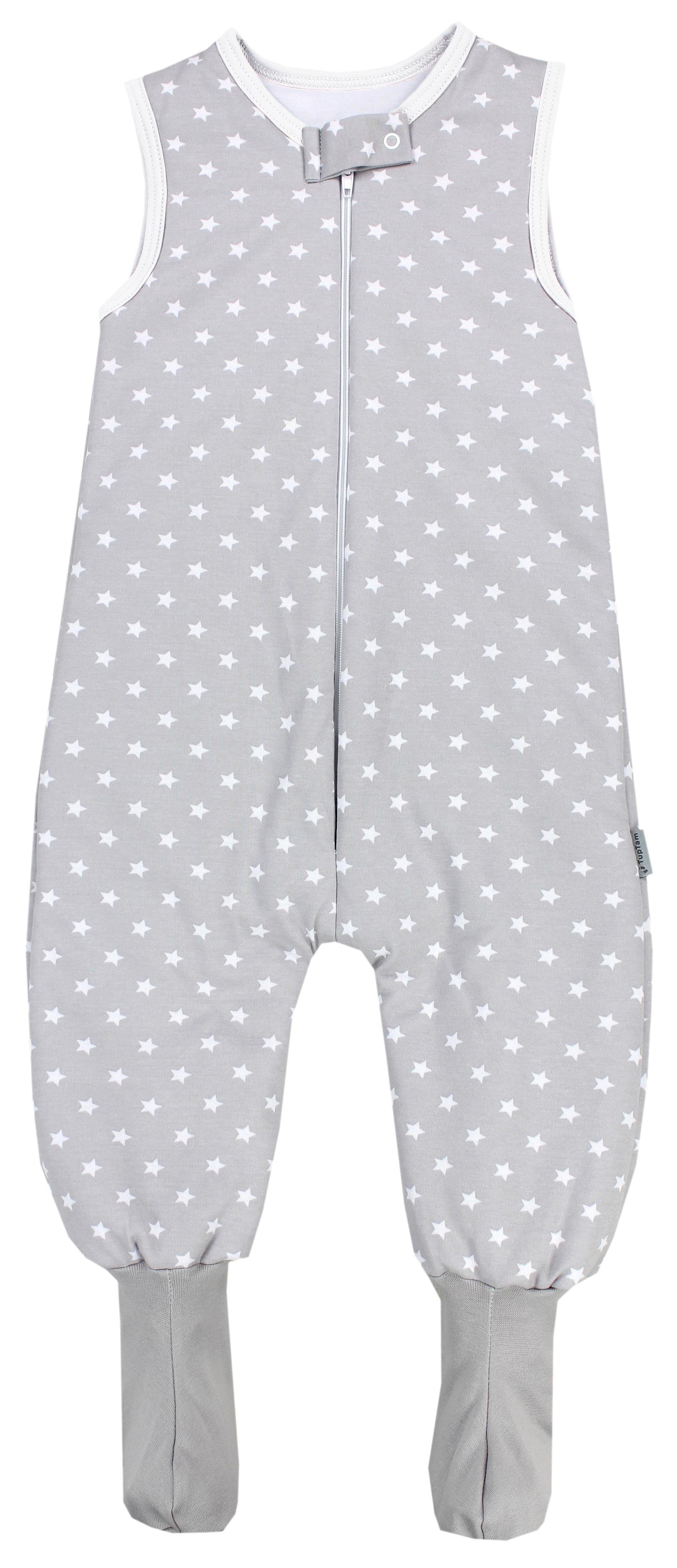TupTam Babyschlafsack Winterschlafsack mit Beinen und Füßen OEKO-TEX zertifiziert, 2.5 TOG Grau / Sterne Weiß | Schlafsäcke
