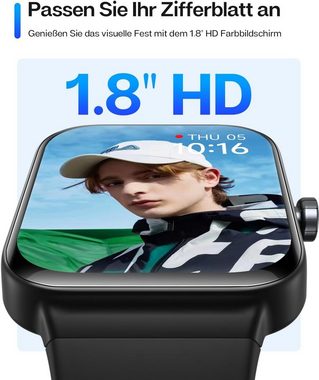 Aeac Smartwatch (1,8 Zoll, Android, iOS), mit Telefonfunktion, Herzfrequenz SpO2 Schlafmonitor, IP68 Wasserdicht