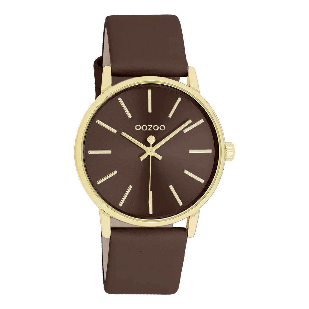 OOZOO Quarzuhr Damenuhr C11655 – Gold, Schokobraun, Lederband, 36 mm günstig online kaufen