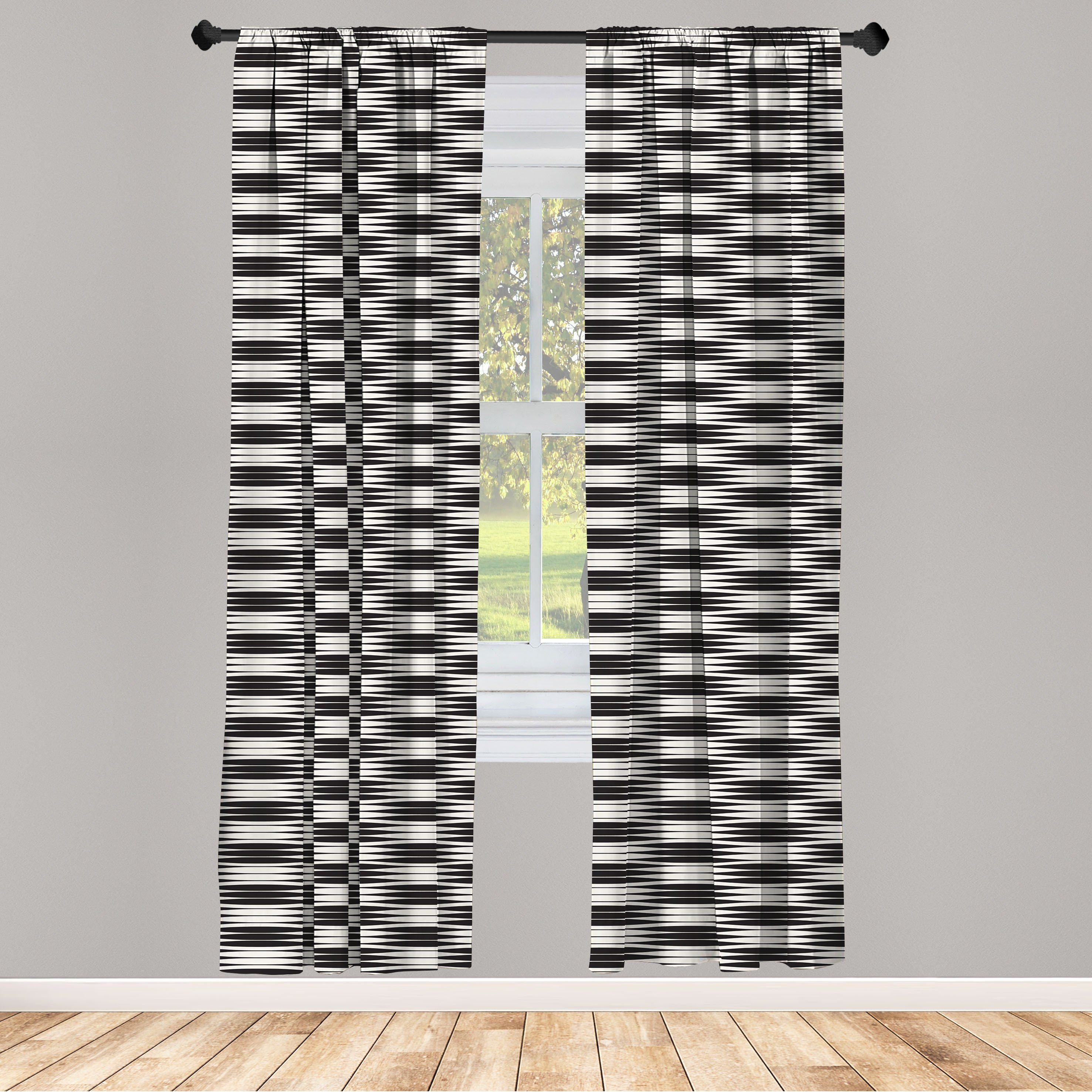 Monochrome Dekor, Gardine Abstrakt Wellenförmige Abakuhaus, Microfaser, Vorhang für Stripes Schlafzimmer Wohnzimmer