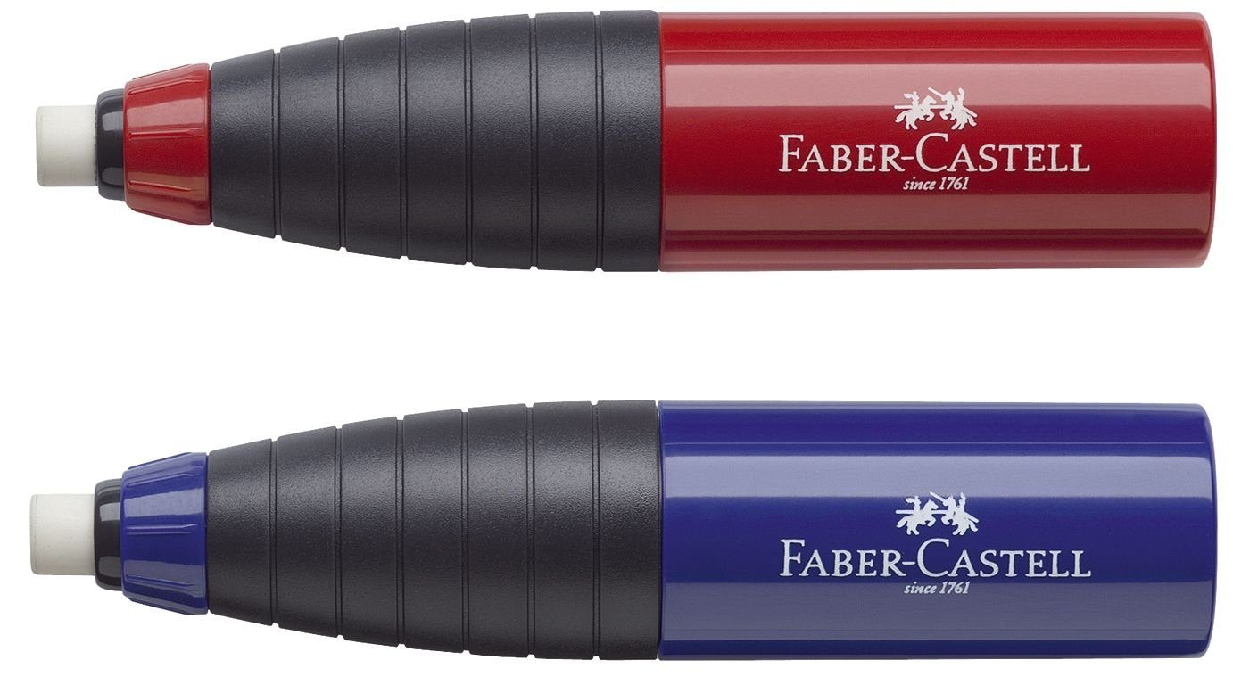 Faber-Castell Radiergummi 12x Radierer-Spitzer-Kombination, rot / blau