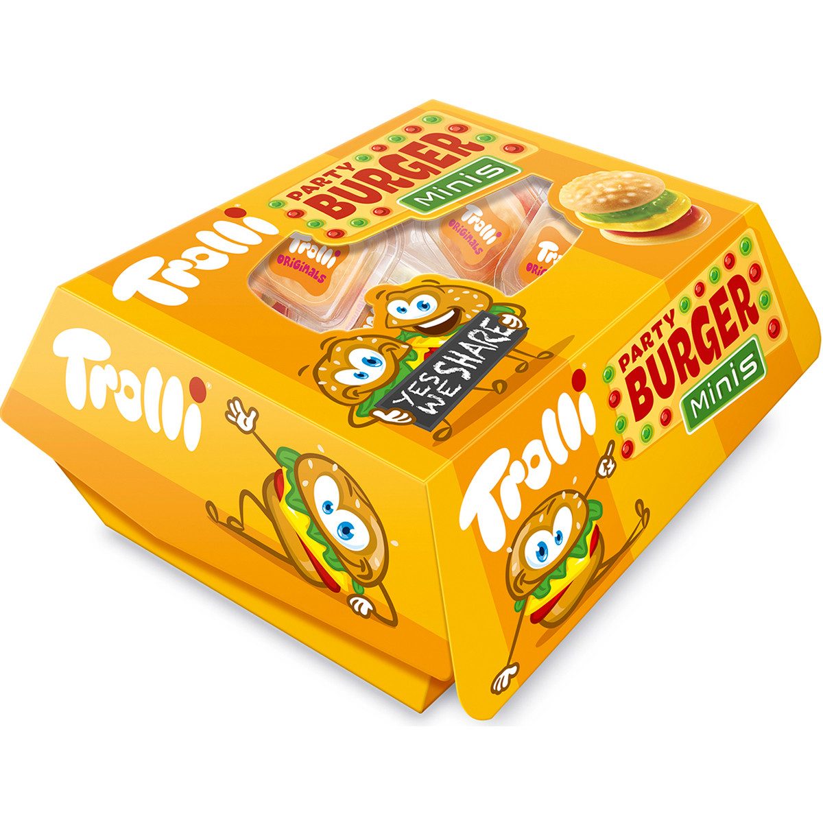 TROLLI Süßigkeit, Trolli Party Burger Minis Schaumzucker und Fruchtgummi 15 x 10g 150g