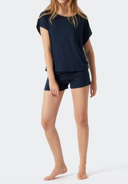 Schiesser Pyjama Selected Premium (Set, 2 tlg) Schlafanzug Kurz - Oversized-Shirt mit Fledermausärmeln
