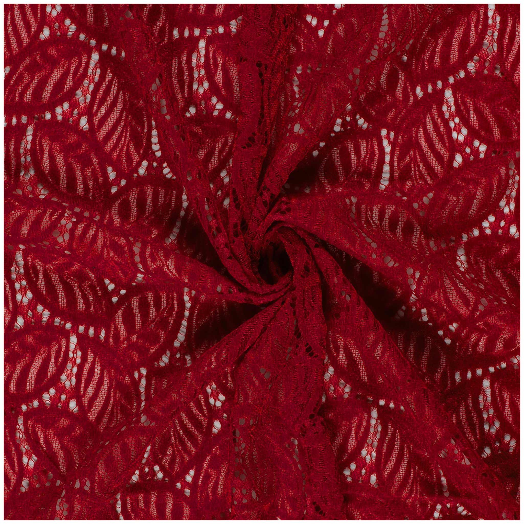 maDDma Stoff Spitze Blattmotiv ab 1m x 145cm Spitzenstoff Stoff Meterware, dunkelrot