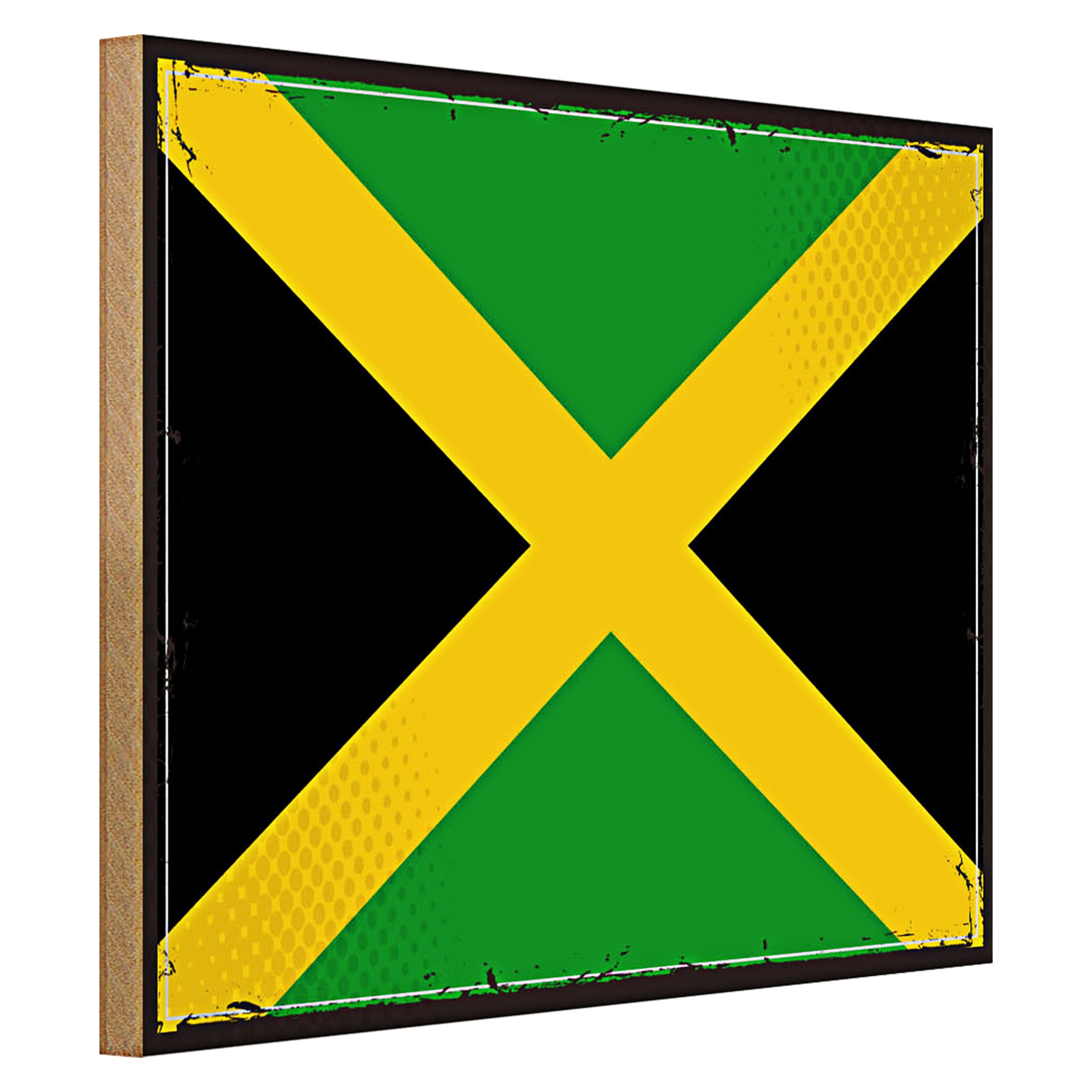 Roomando Holzbild Flagge Jamaika 40x30cm Retro Flag of Jamaica