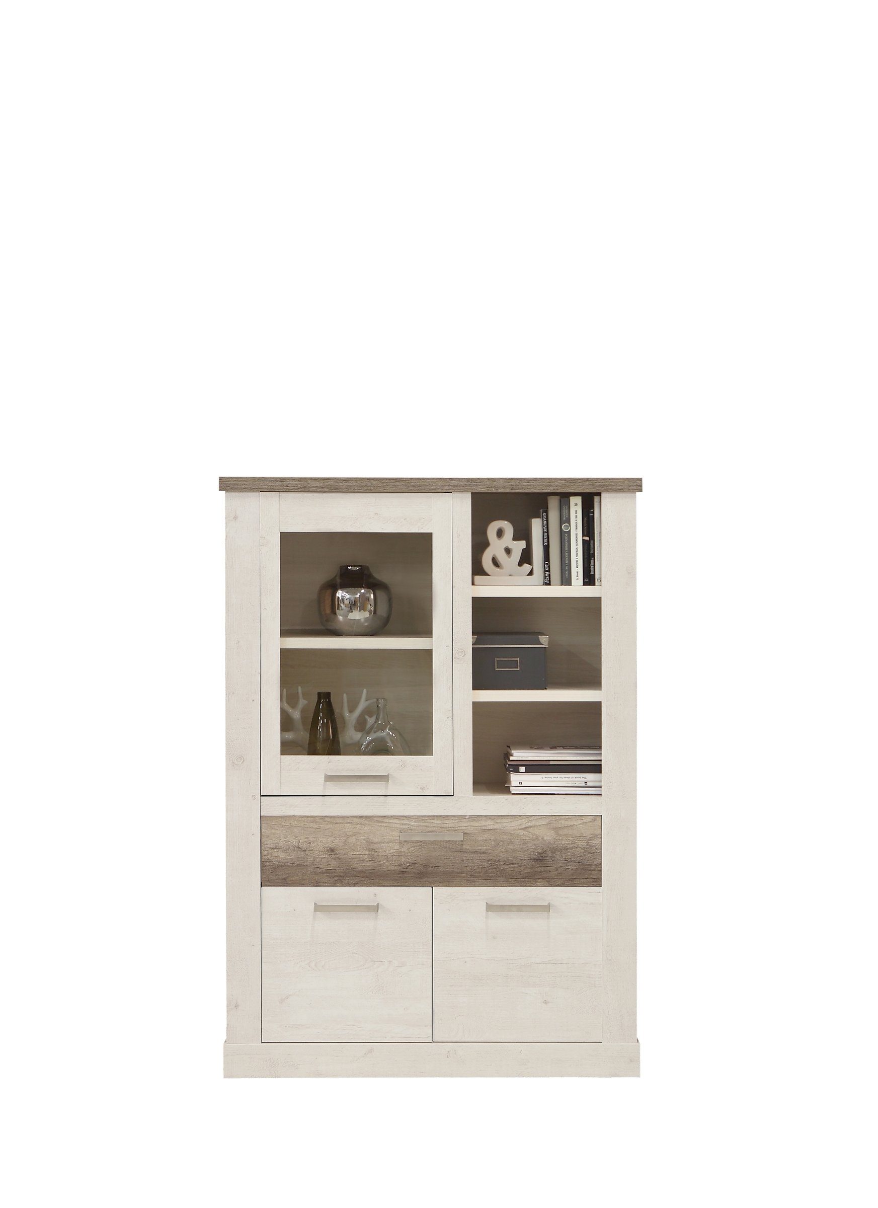 FORTE Highboard aus Holzwerkstoff in Pinia Weiss kombiniert mit Eiche Antik (BxHxT: 109,8x160,3x41,5 cm)