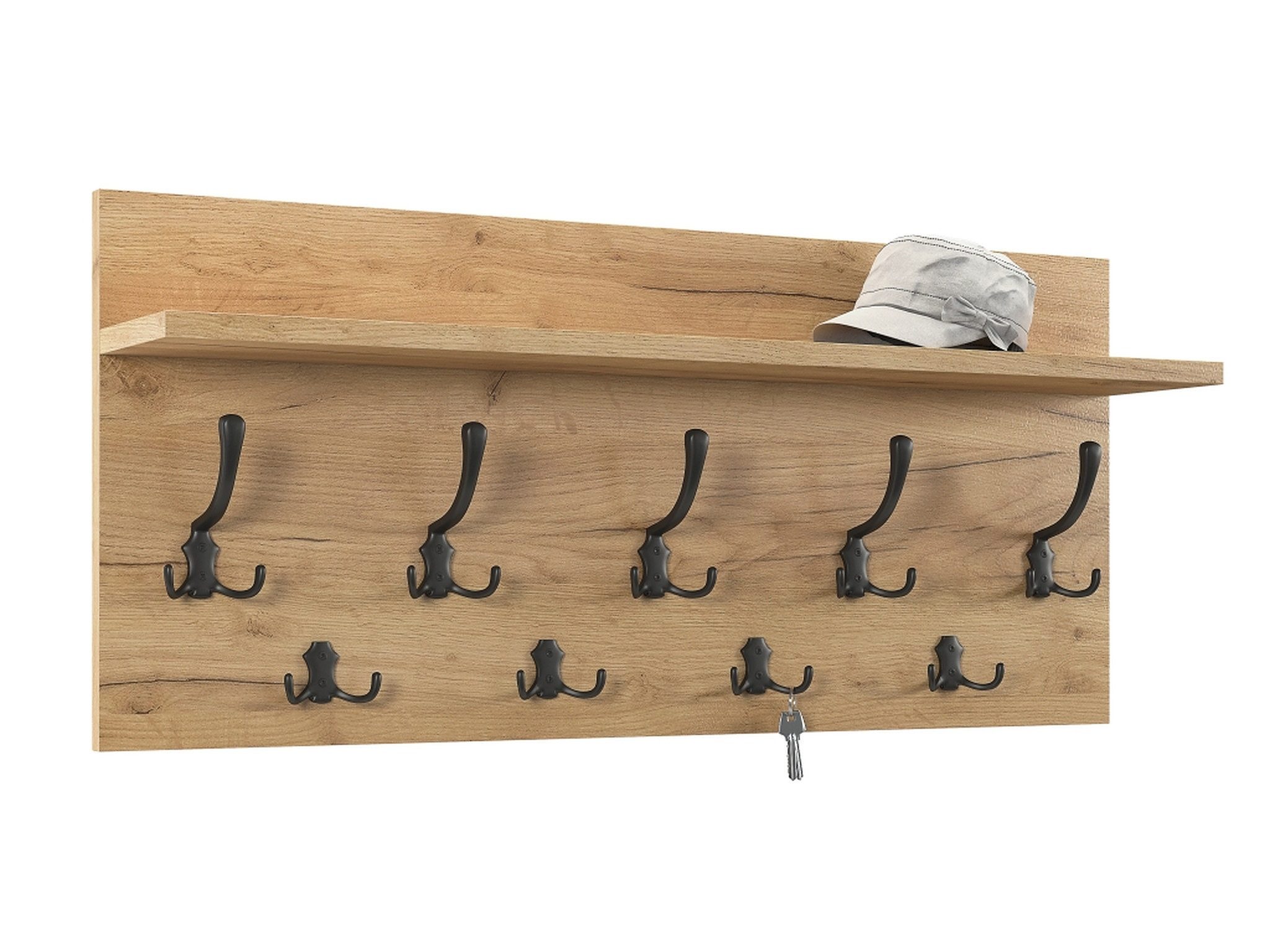 designimpex Garderobenpaneel Design Garderobe 90 x 40 cm Eiche Gold – Schwarz Kleiderhaken Finlo