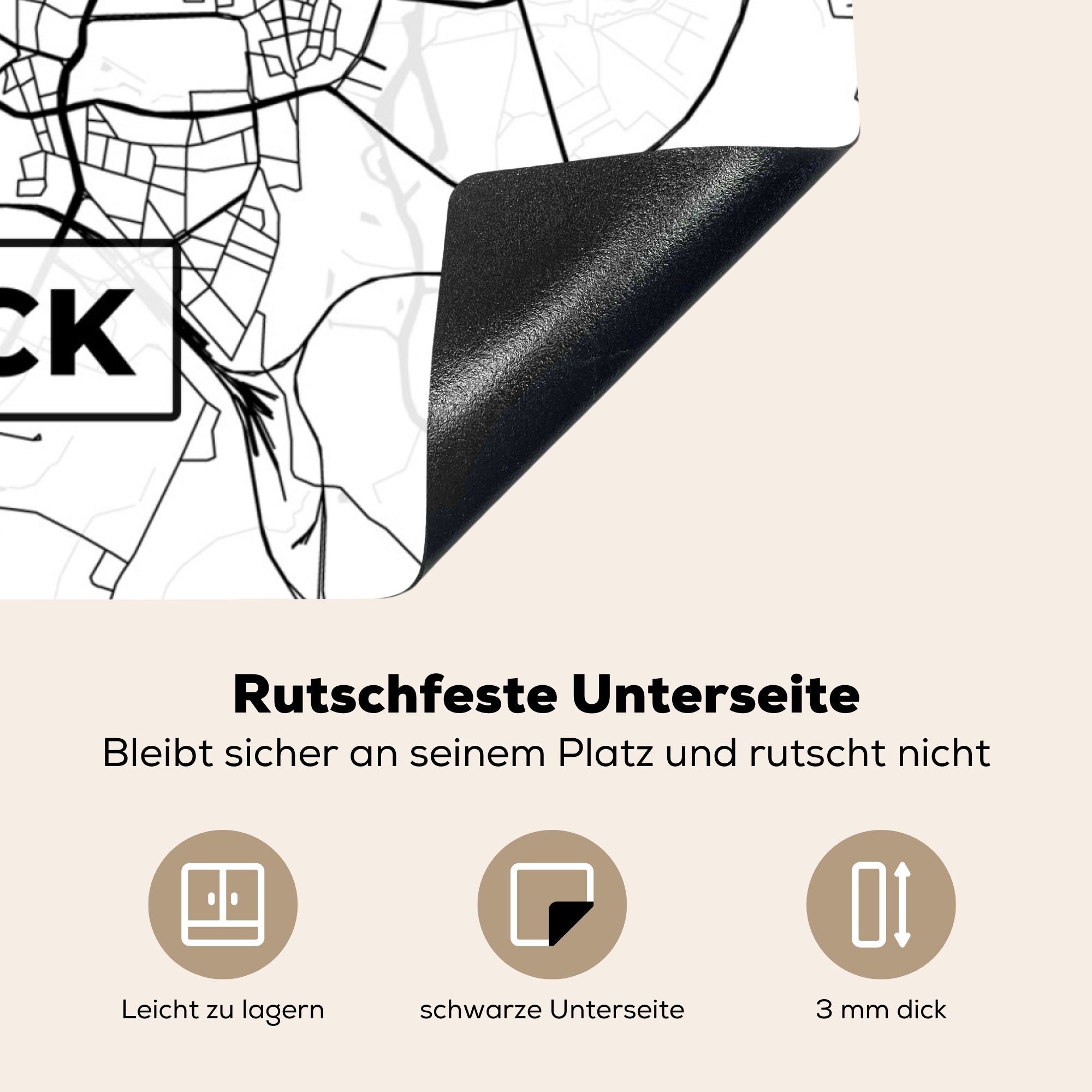 - Ceranfeldabdeckung, (1 MuchoWow Rostock 78x78 Stadtplan, - tlg), Arbeitsplatte Herdblende-/Abdeckplatte Vinyl, Karte für cm, küche