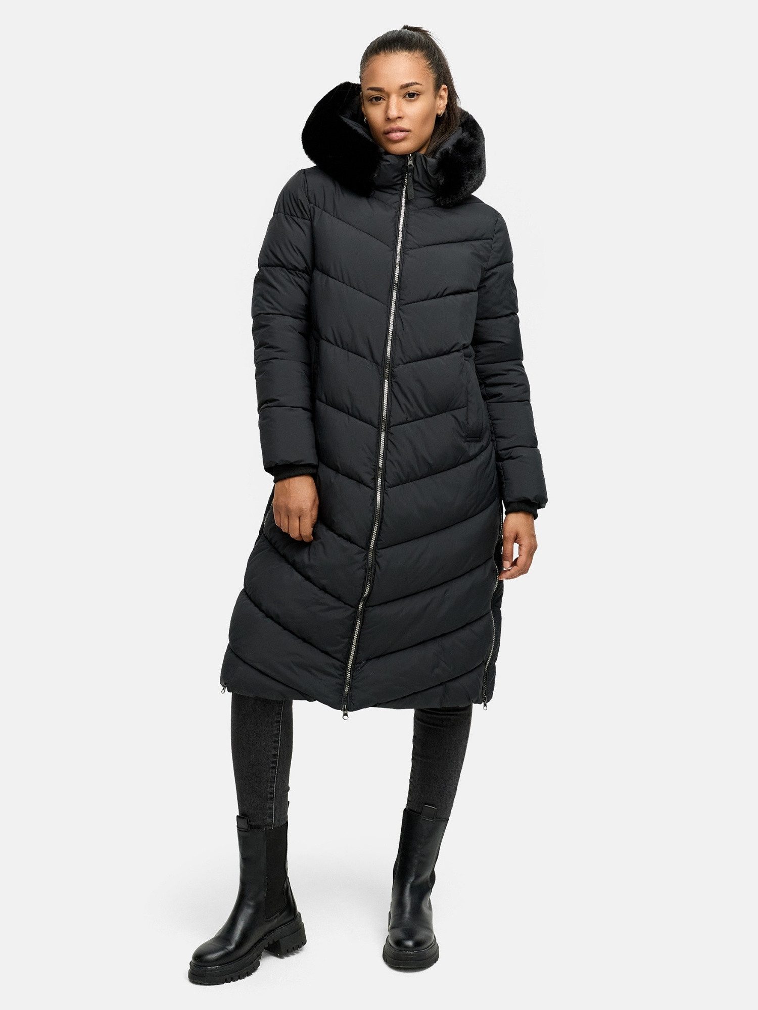 Tazzio Wintermantel F801 mit Kapuze, Chevron-Steppmantel in Wadenlänge günstig online kaufen