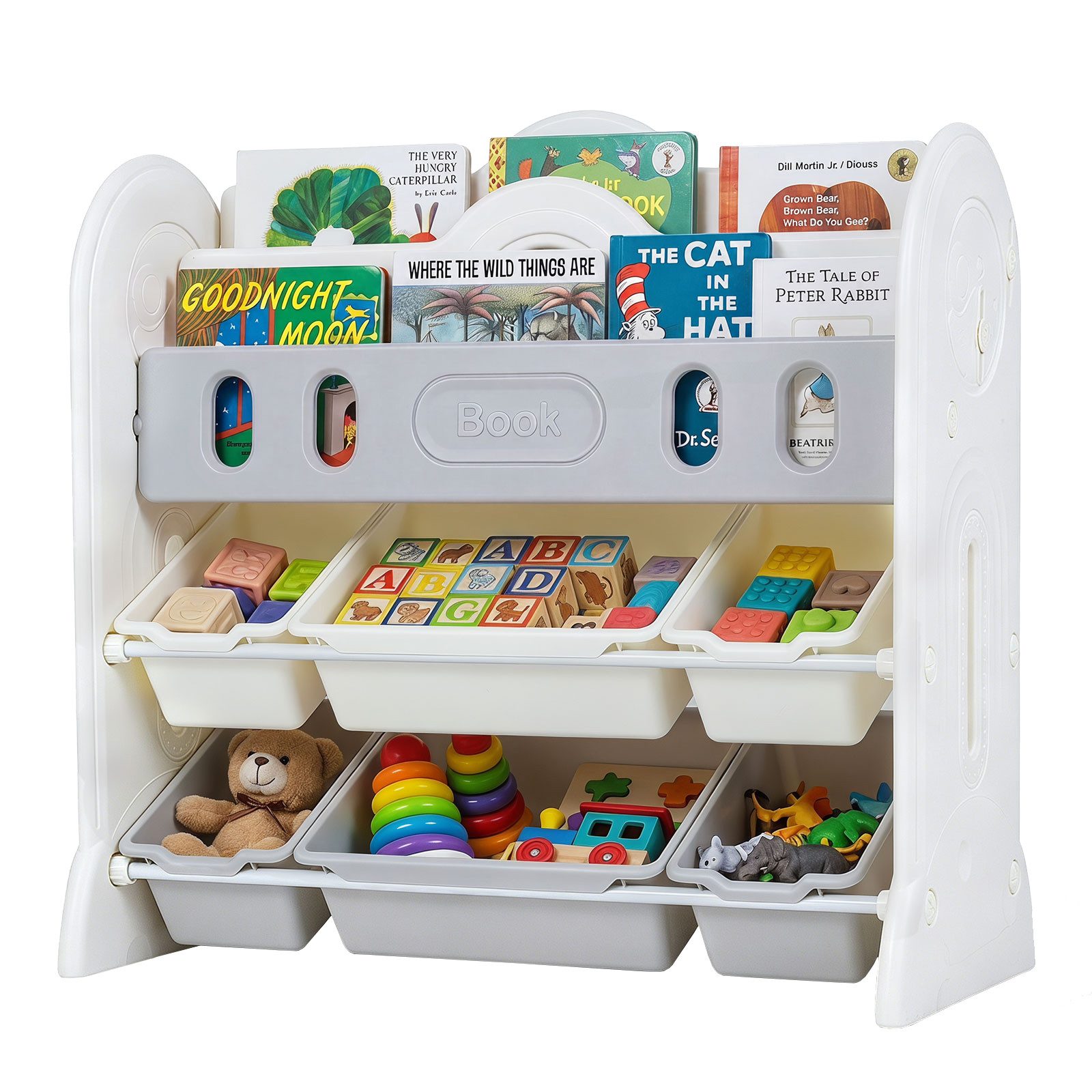 COSTWAY Kinderregal, Mit 6 herausnehmbaren Behältern, Weltraum-Design