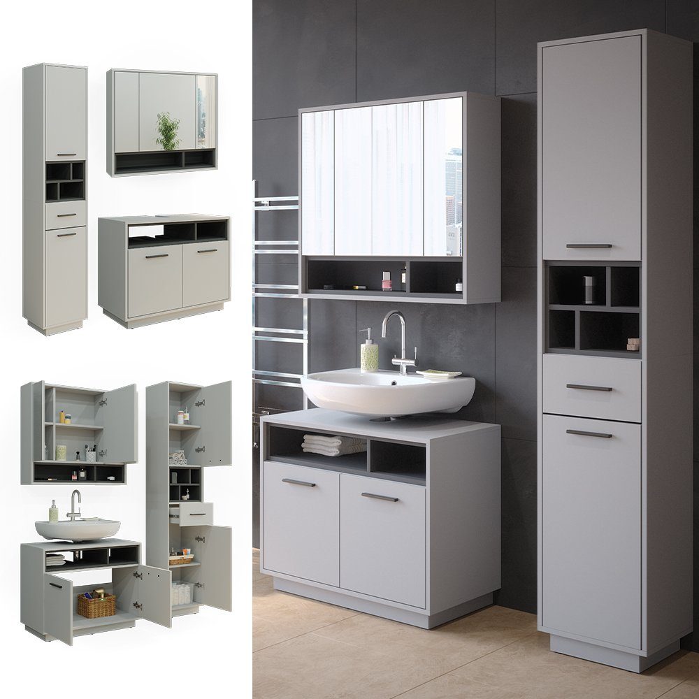 Vicco Badmöbel-Set Beatrice, Grau/Anthrazit, 3 Teile, günstig online kaufen