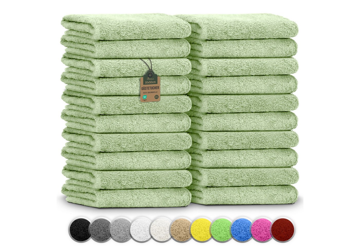 NatureMark Gästehandtuch 20er-Sparpack Frottier Gästetücher 30x50cm, 100% Baumwolle (20-St), Gästehandtuch 30x50cm Moos grün