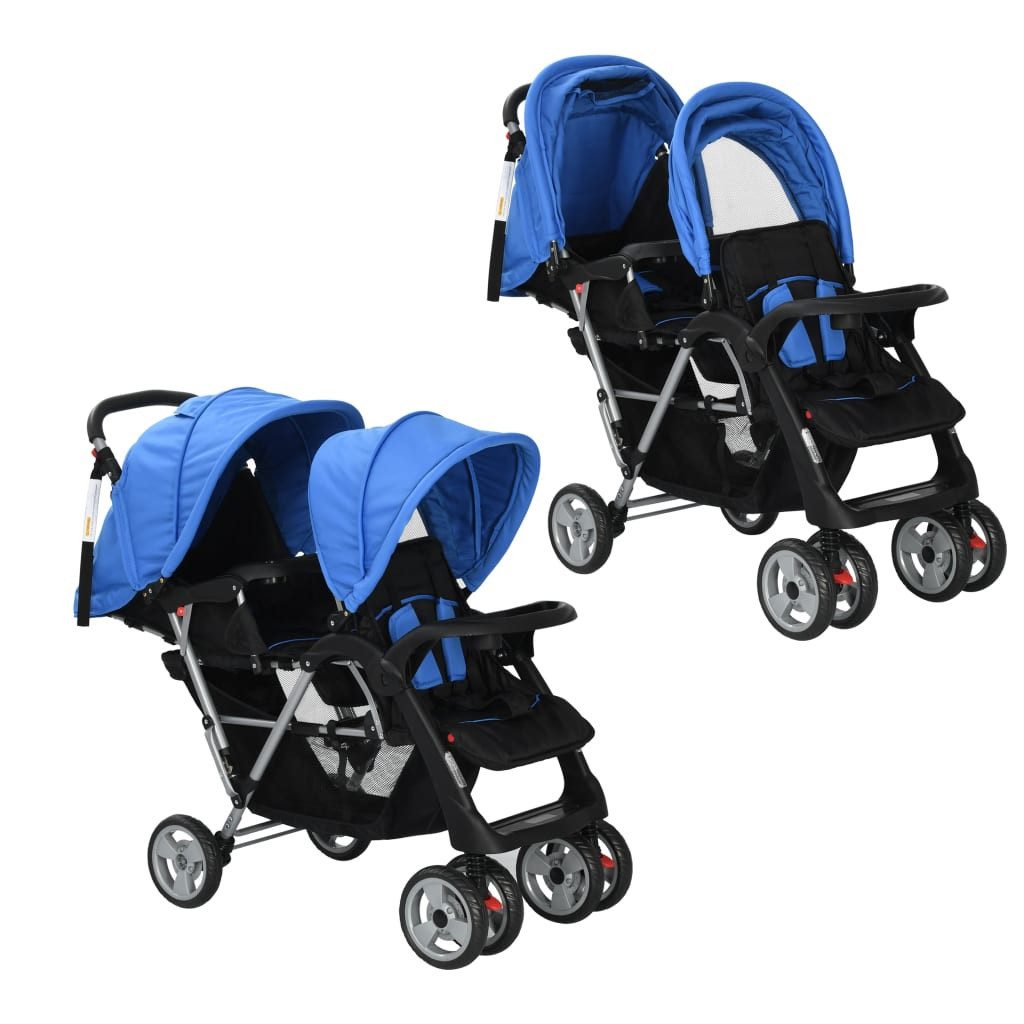 Kombi-Kinderwagen Kinderwagen Kinderkarre Buggy Zwillings-Geschwisterwagen Stahl Blau un