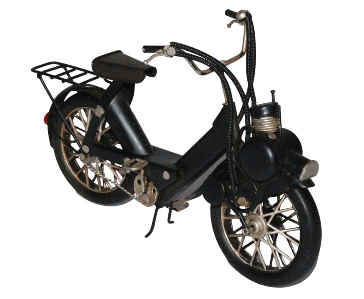 JS GartenDeko Modellmotorrad Blechmodell Mofa Oldtimer Solex Mofa-Fahrrad in schwarz L 25 cm