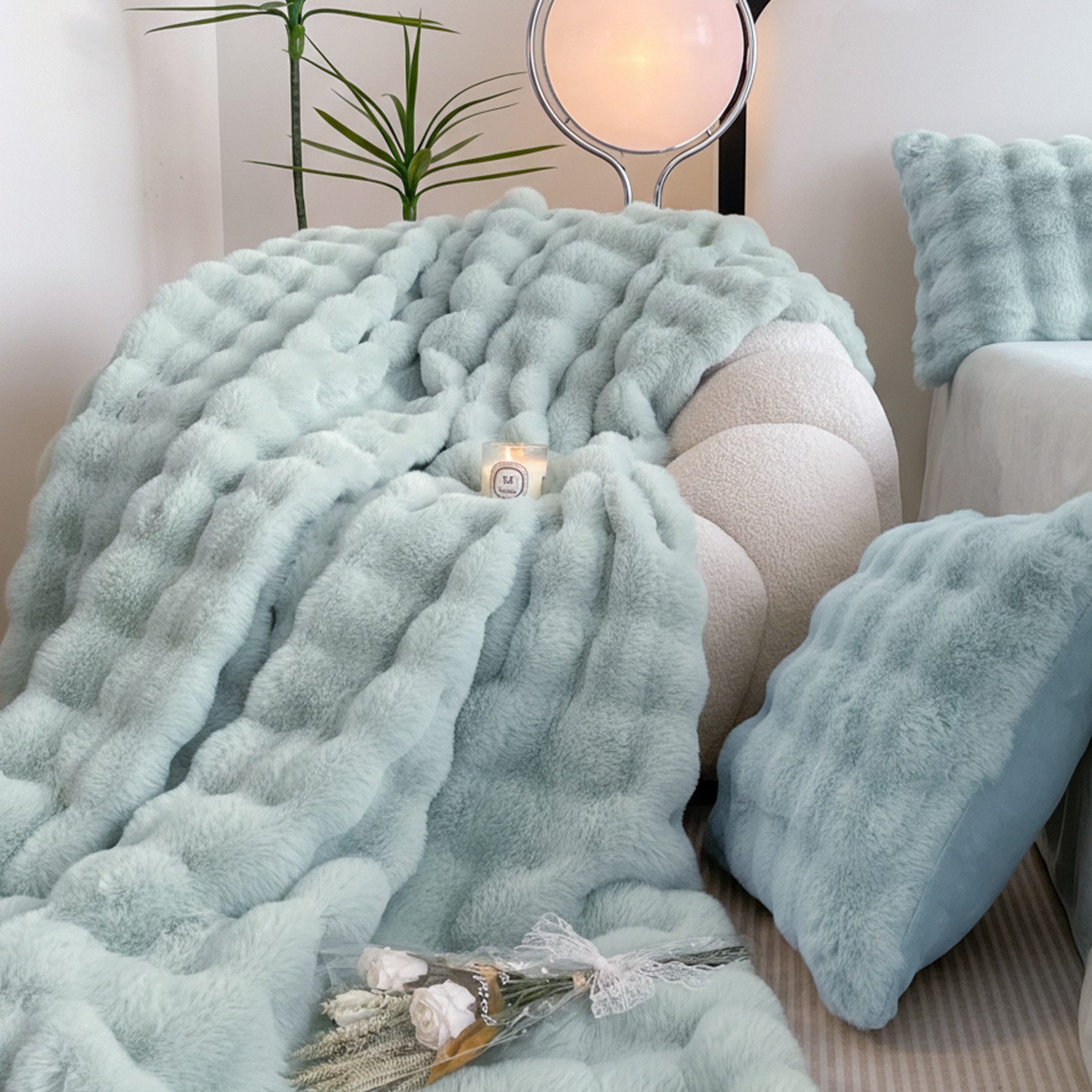 Wohndecke Kuscheldecke Kaninchen Plüsch Decke, KEAYOO, Kunstfell Warme Kuscheldecke für Couch Bett Sofa