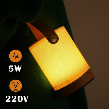 Nettlife LED Tischleuchte Touch Dimmbar Tragbare Kabellose Holzstoff Lampenschirm, mit Dimmfunktion, LED fest integriert, Warmweiß, für Balkon Terrasse Garten