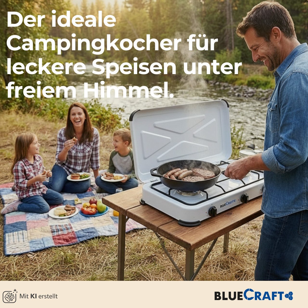 BlueCraft Gaskocher 3 flammig 50mbar Propan Gas Campingkocher 5,25 kW Gas-Kochfeld Gasherd, (mit Schlauch 100 cm und Gas Regler Druckminderer), Camping Gas Koch – Bild 4 von 5