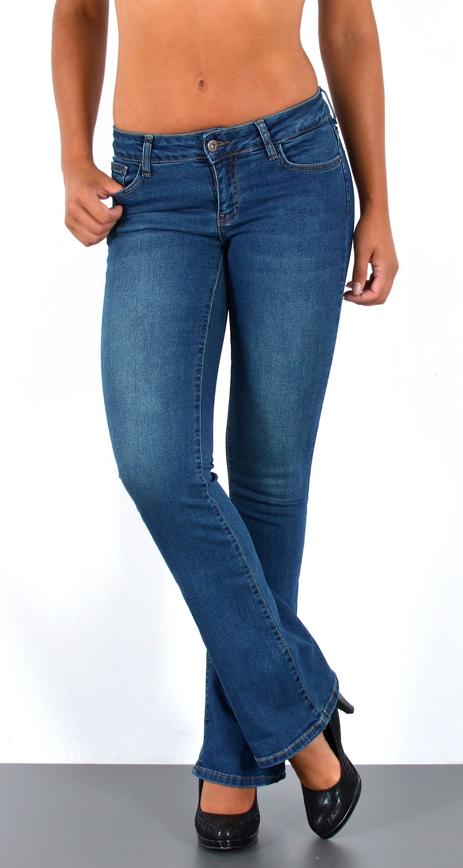 ESRA Bootcut-Jeans Damen Schlagjeans mit weitem Bein und Stretch bis Große Größen B5 Flared Jeans Damen Bootcut Hose Stretch-Jeans mit Schlag – Bild 3 von 5