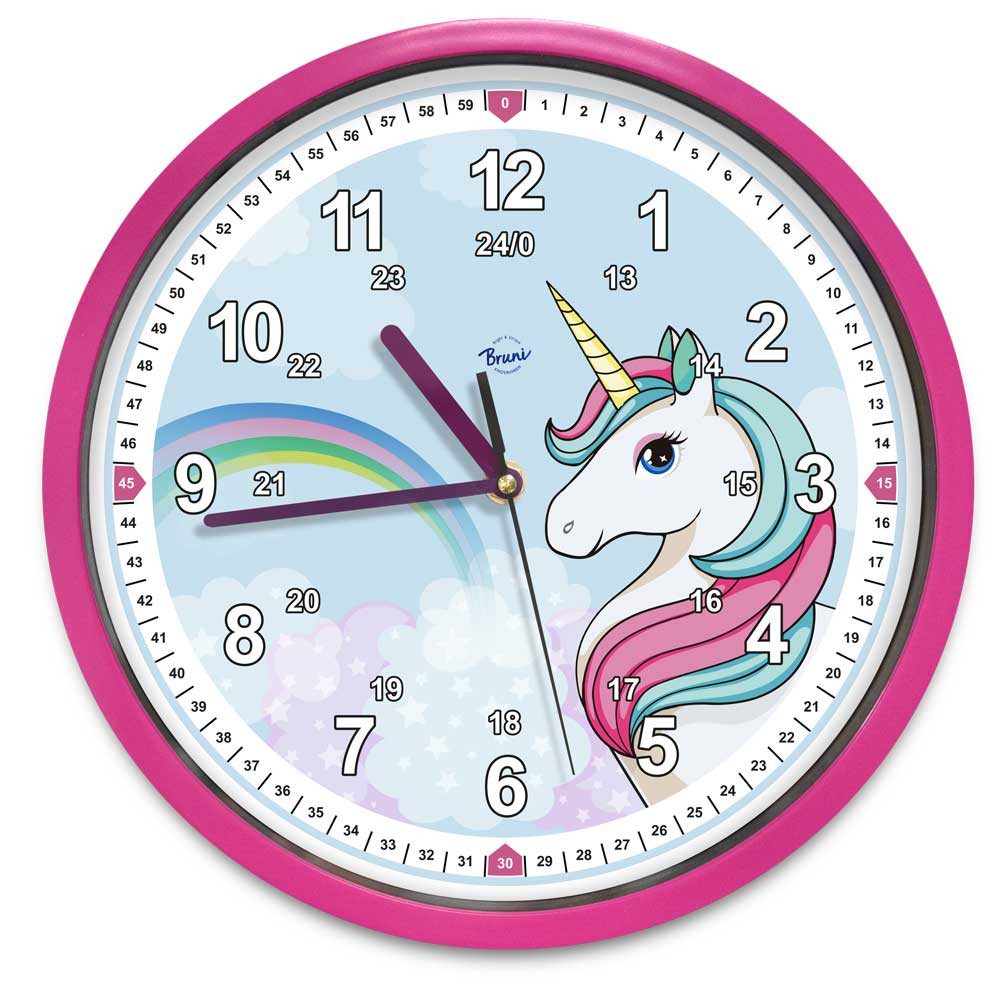 Bruni Wanduhr Einhorn Kinderwanduhr ohne Tickgeräusche, auch zum Lernen geeignet (29 cm, bruchsichere Polyacryl-Scheibe, großes Ziffernblatt)