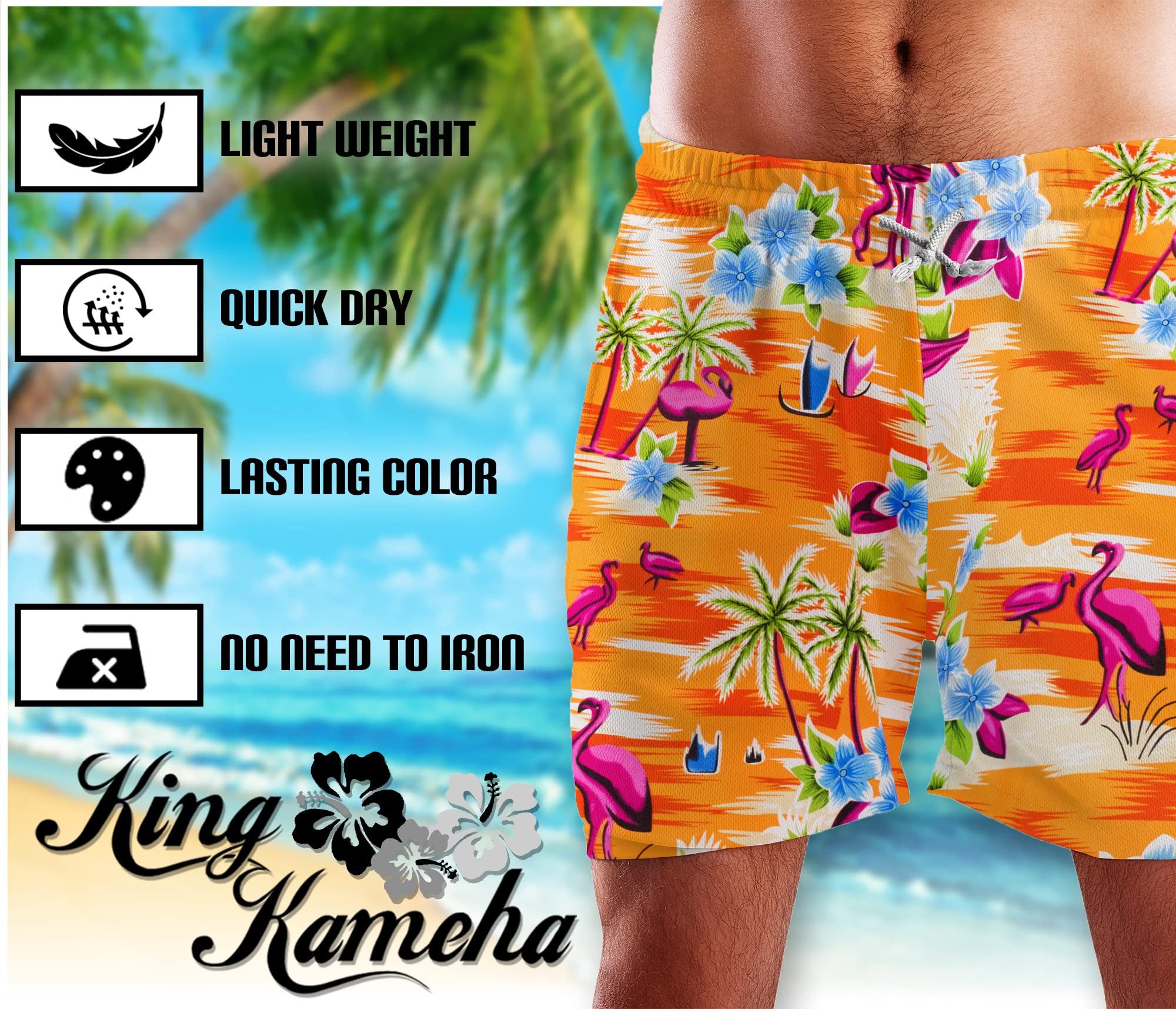 King Kameha Badeshorts Flamingos Funky Hawaii Bade-Shorts Mesh-Einsatz Verschluss Kordelzug Mit integriertem Mesh-Innenslip für extra Komfort