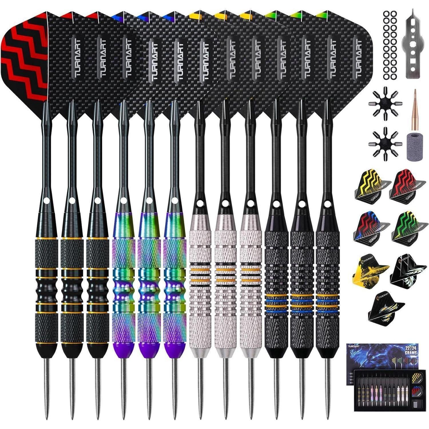LuxusKollektion Dartpfeil Dartpfeile Metallspitze Steeldarts 12 Stück Lila Case Profi neu