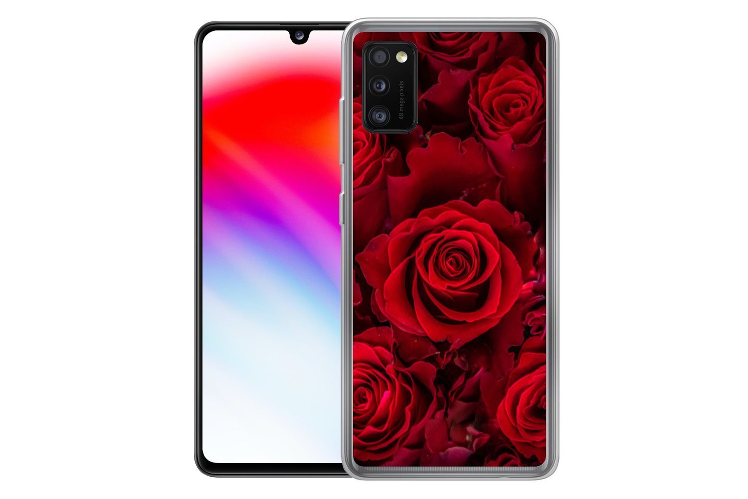 MuchoWow Handyhülle für Samsung Galaxy A41 Blumen - Rosen - Rot, Smartphone-Bumper, Print, Handy Schutzhülle Dünn