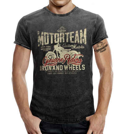 GASOLINE BANDIT® T-Shirt für Biker im Washed Jeans Look: Motor Team