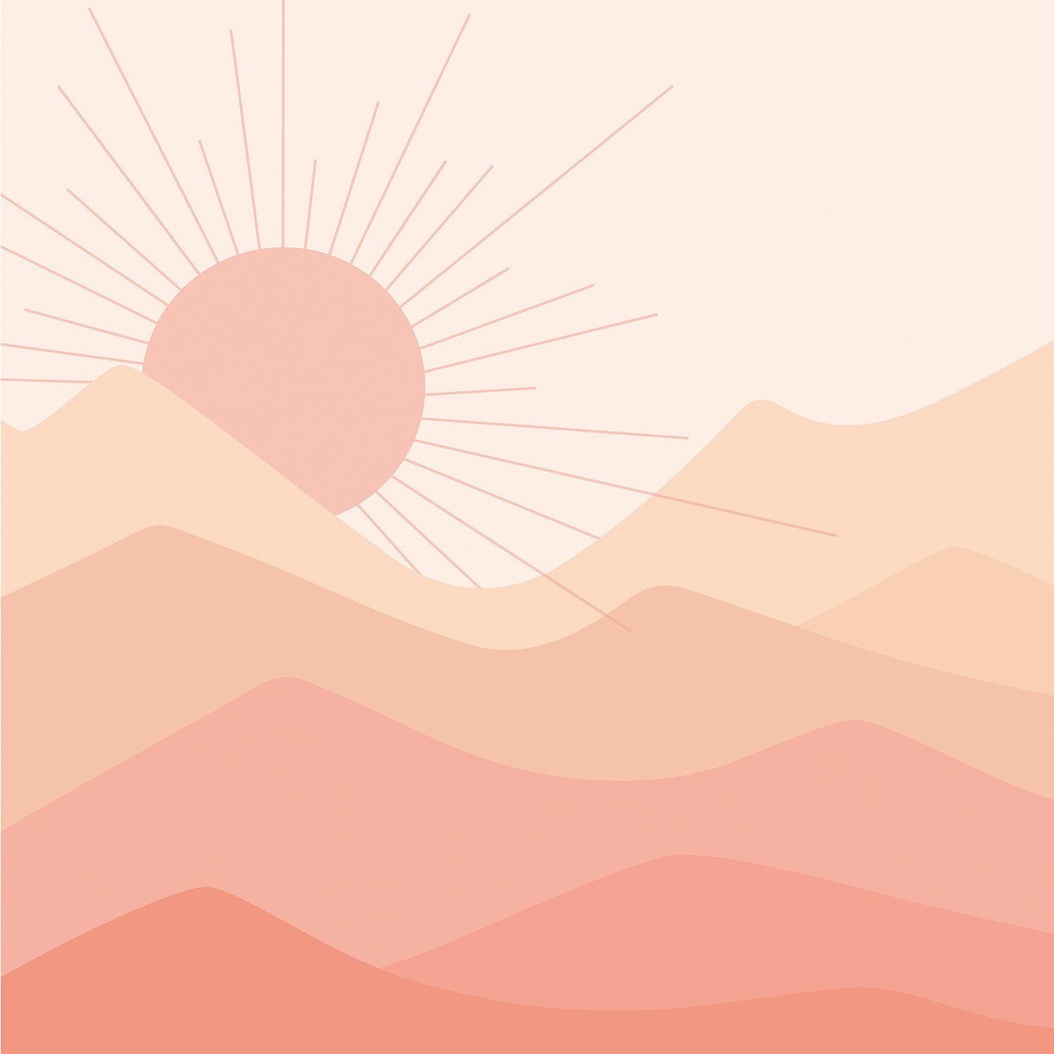 Rasch Fototapete Landschaft mit Bergen in Rosa, Roomblush Landscape RB369, glatt, modern, minimalistisch, grafisch, (1 Rolle, 1 St), Sonne