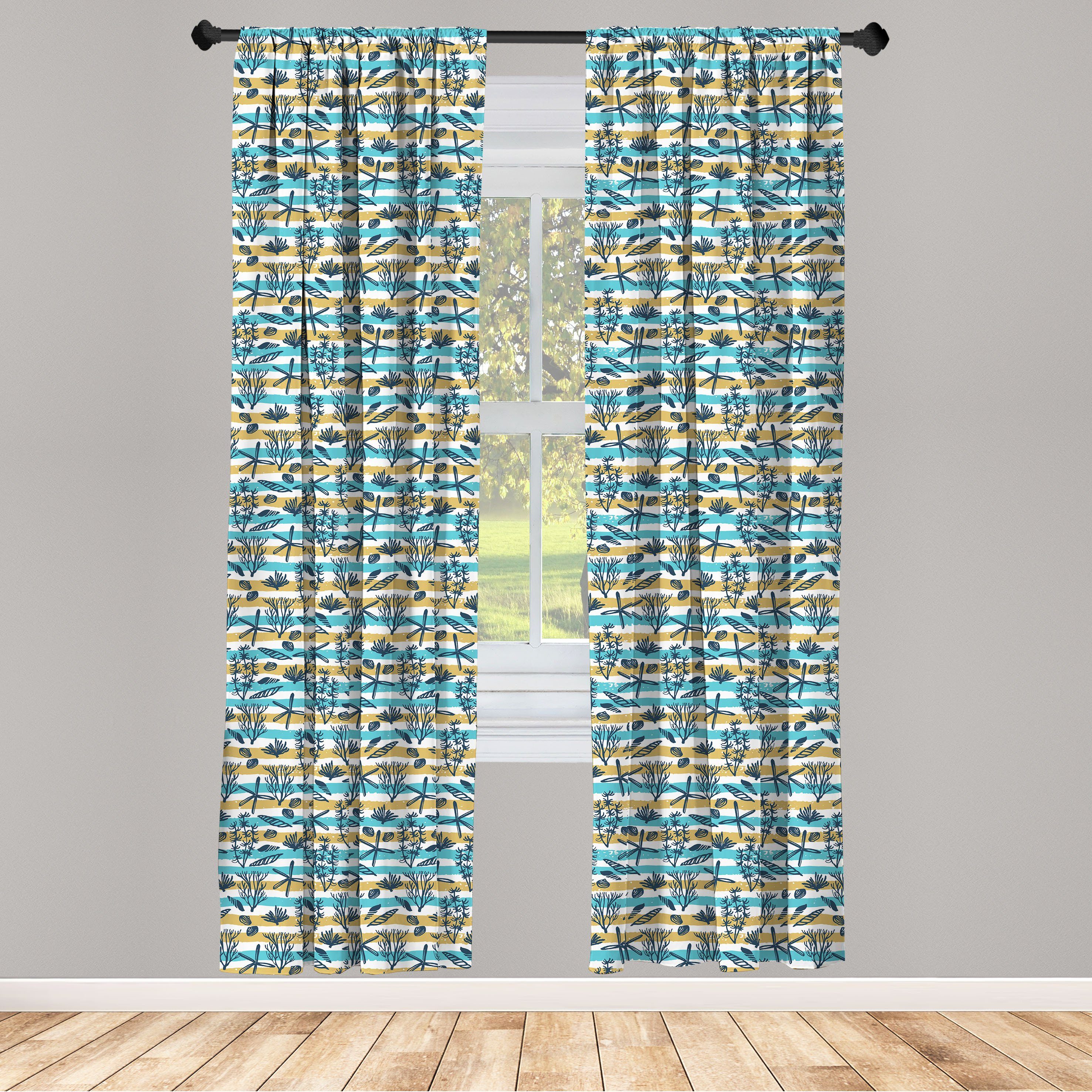 Gardine Vorhang für Wohnzimmer Schlafzimmer Dekor, Abakuhaus, Microfaser, Unterwasser- Shells auf Bürste Stripes