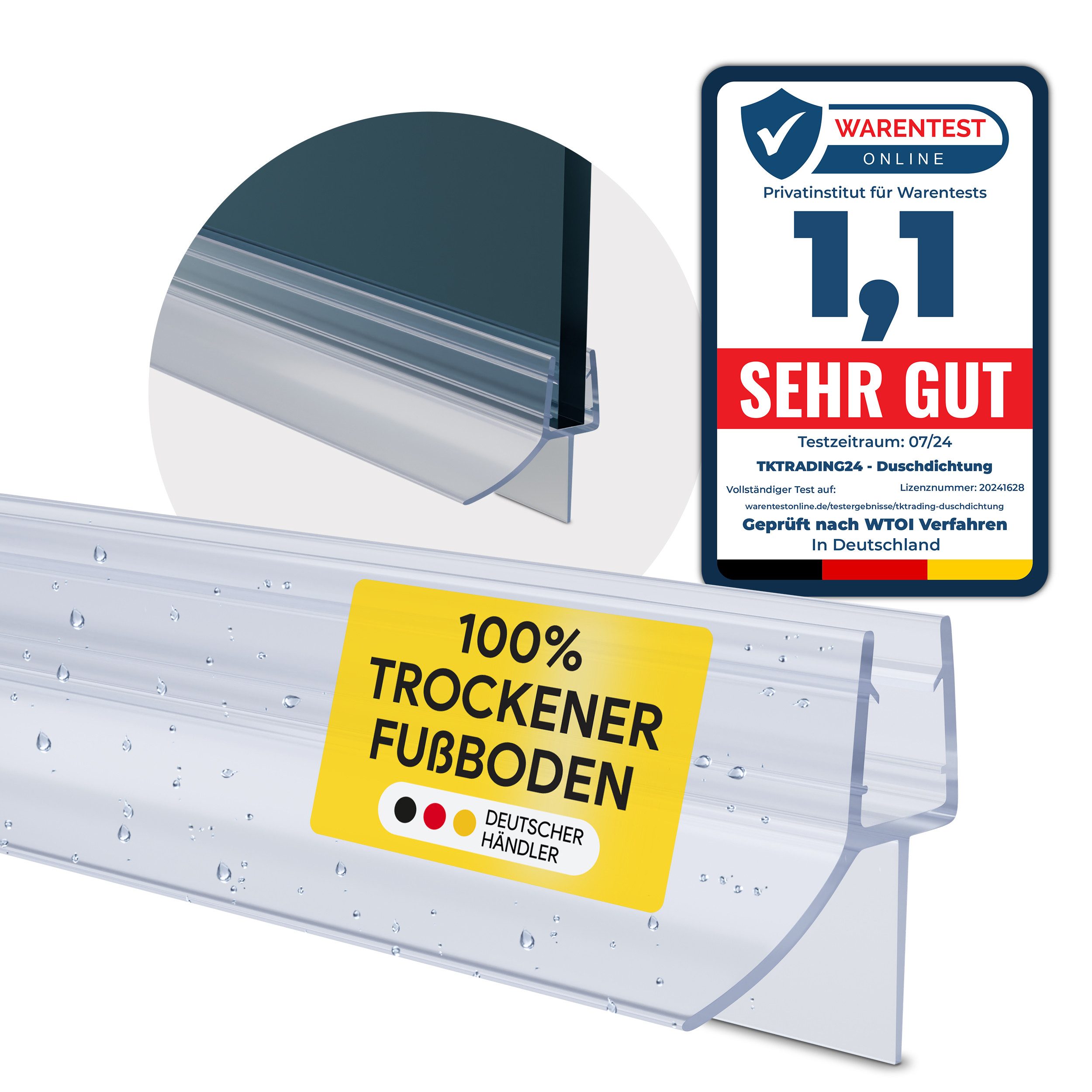 tktrading24 Duschdichtung PVC Ersatzdichtung Duschkabine Bad TYP-6 200cm Glasstärke 6-10mm, L: 200 cm