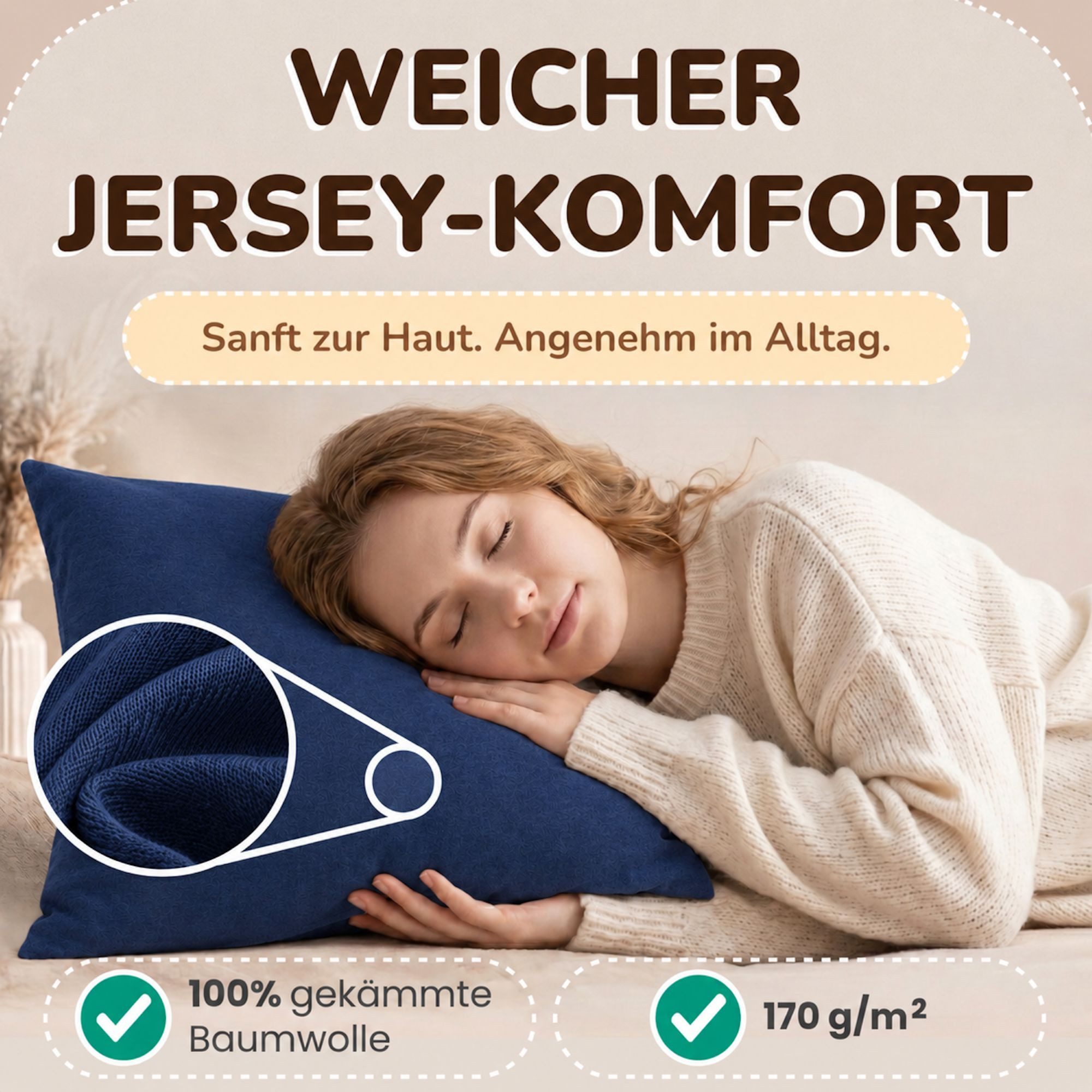leevitex® Kissenbezüge Kissenbezug 40 x 40 cm, 2er Set, Navyblau/Marine, (2 Stück), feine Jersey-Qualität, 100% Baumwolle, robuster Reißverschluss