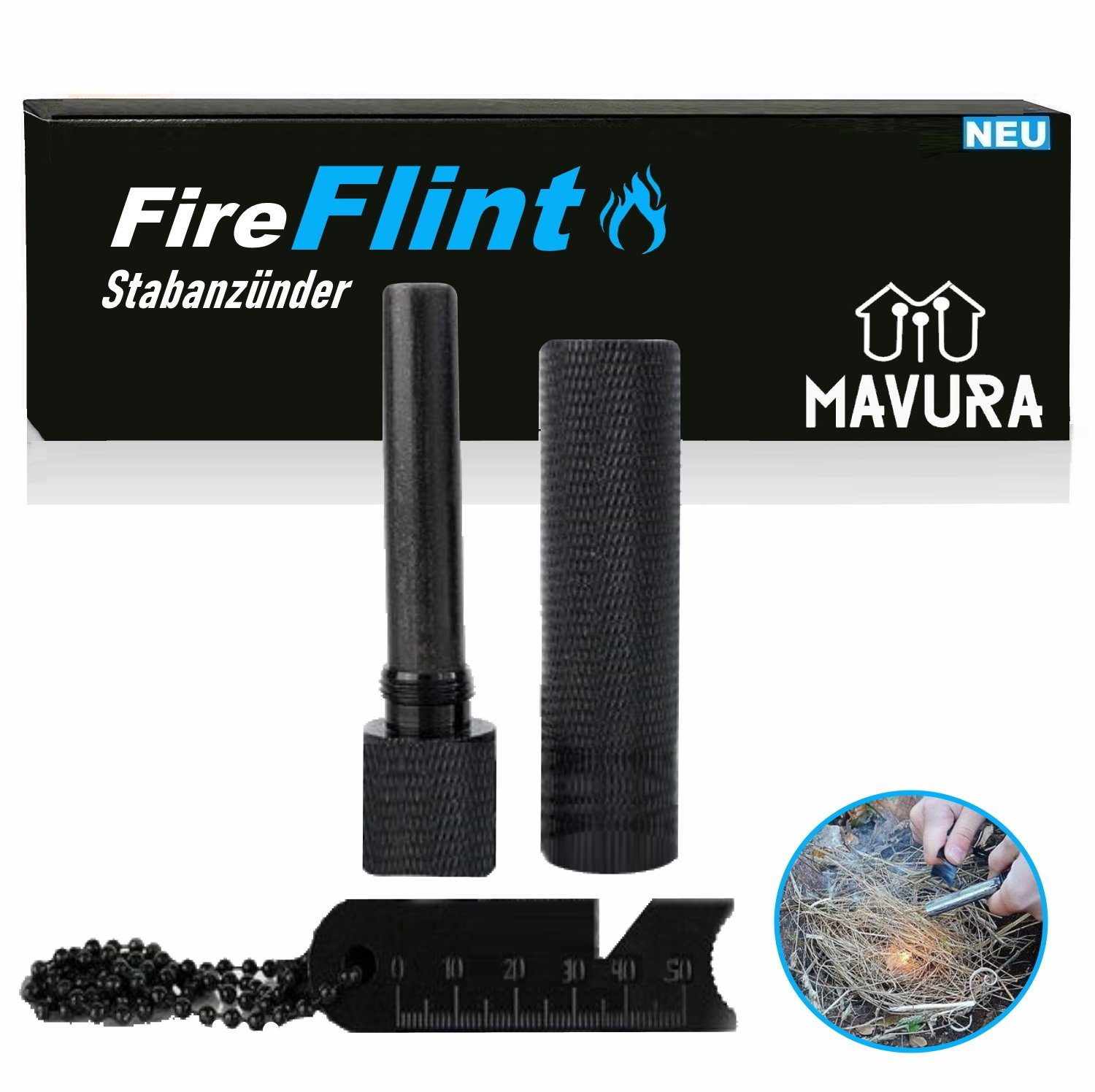 Stabanzünder FireFlint Feuerstahl Feuerstarter Set Zündmetall XXL Feuerstein