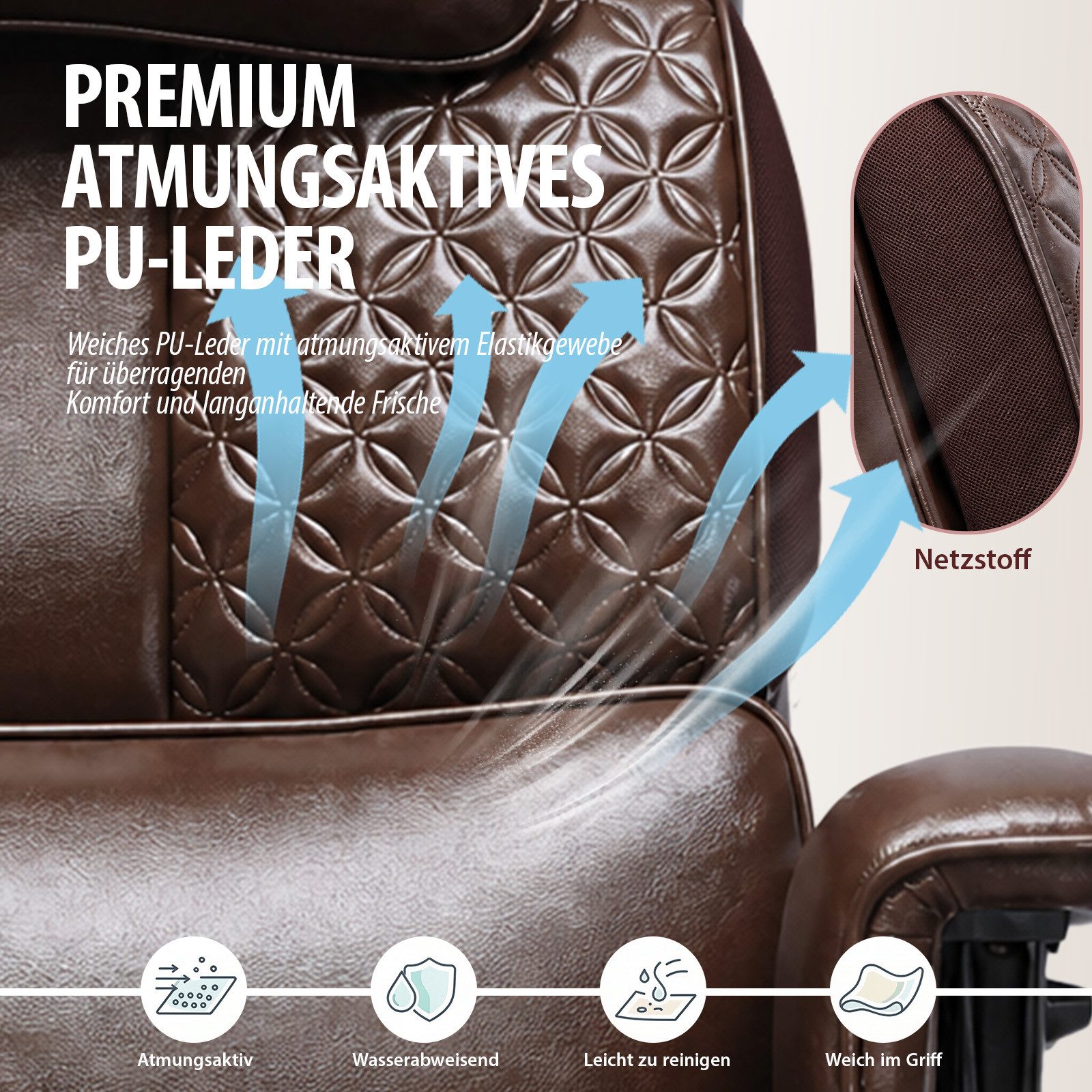 GTPLAYER Gaming-Stuhl Ergonomischer Bürostuhl mit Kopfstütze großer Lendenwirbelstütze, 54 cm breiter Sitz, Rückenlehne 90°–150° neigbar 180kg – Bild 4 von 5