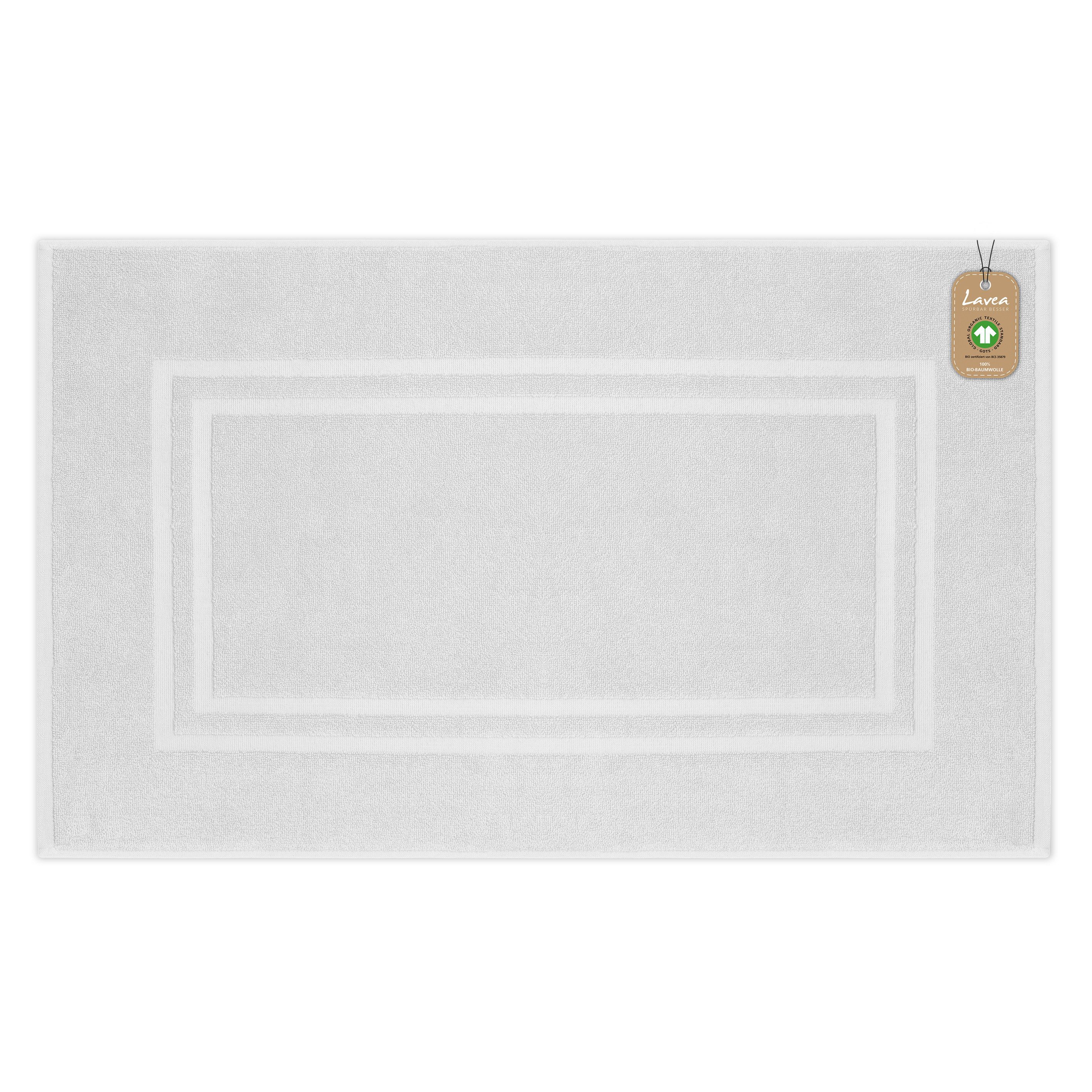 Lavea Badematte Bali Badvorleger Duschvorleger 50x80cm, Badteppich, Höhe 20 mm, Walkfrottee, mit Bordüre, plegeleicht, beidseitig nutzbar, strapazierfähig, Bio-Baumwolle, rechteckig, 1-tlg., Handtuch 850 g/m² Frottierqualität, saugstark, GOTS-zertifiziert