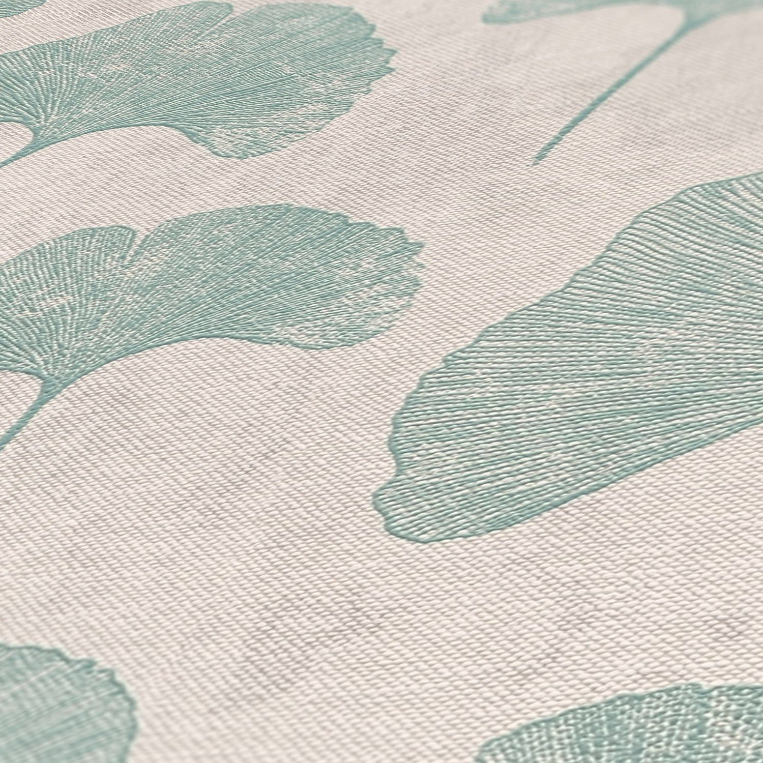 Vliestapete Blatt Blättertapete Tapete, St), strukturiert, Tapete Grau,Weiß,Mint Ginko (1 Création matt, A.S. Floral