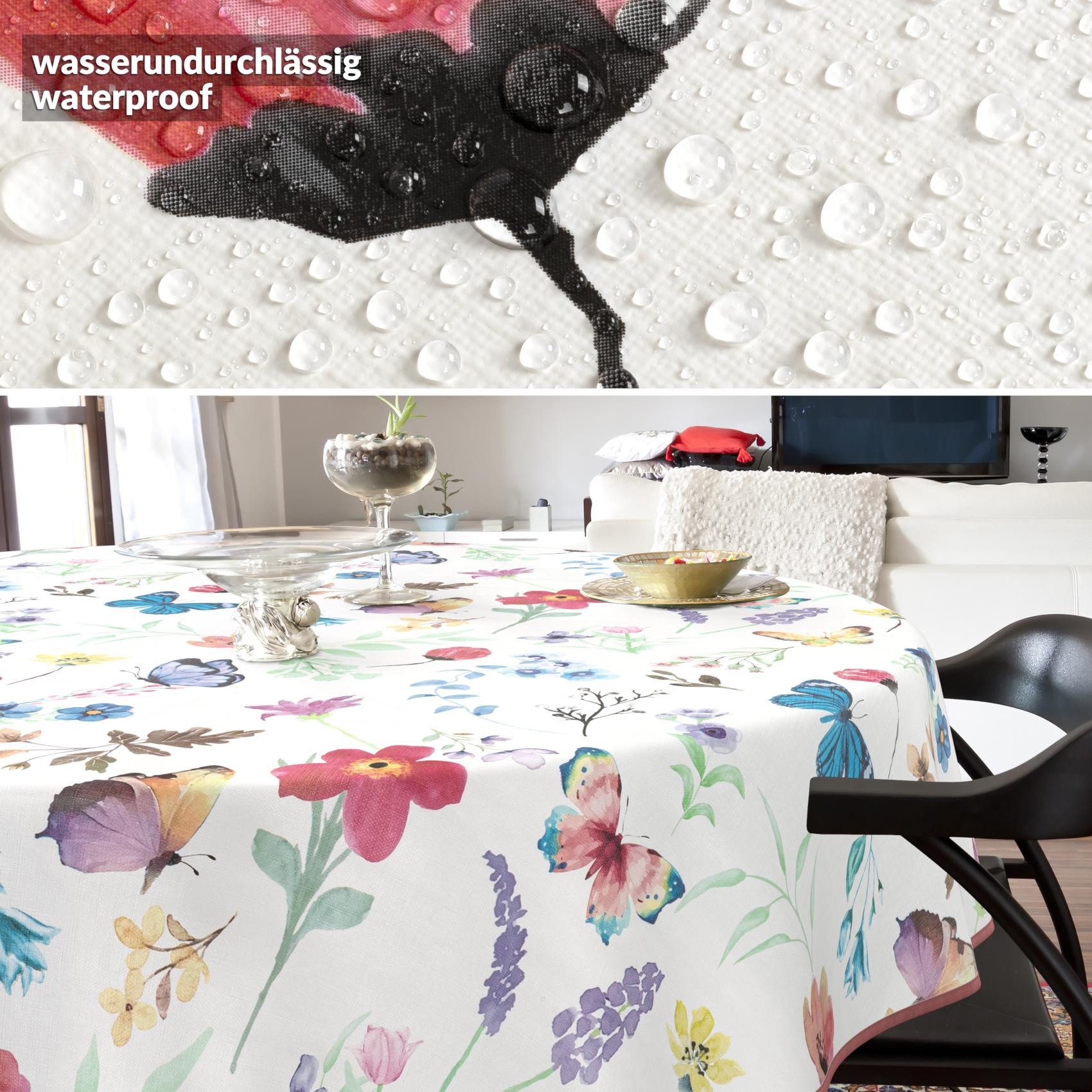 ANRO Tischdecke Schmetterlinge abwaschbar Wachstuch pflegeleicht wasserabweisend (Einzelstück 1-tlg), Schmutzabweisend Romantik Bunt 90x130cm Gartentischdecke – Bild 4 von 5
