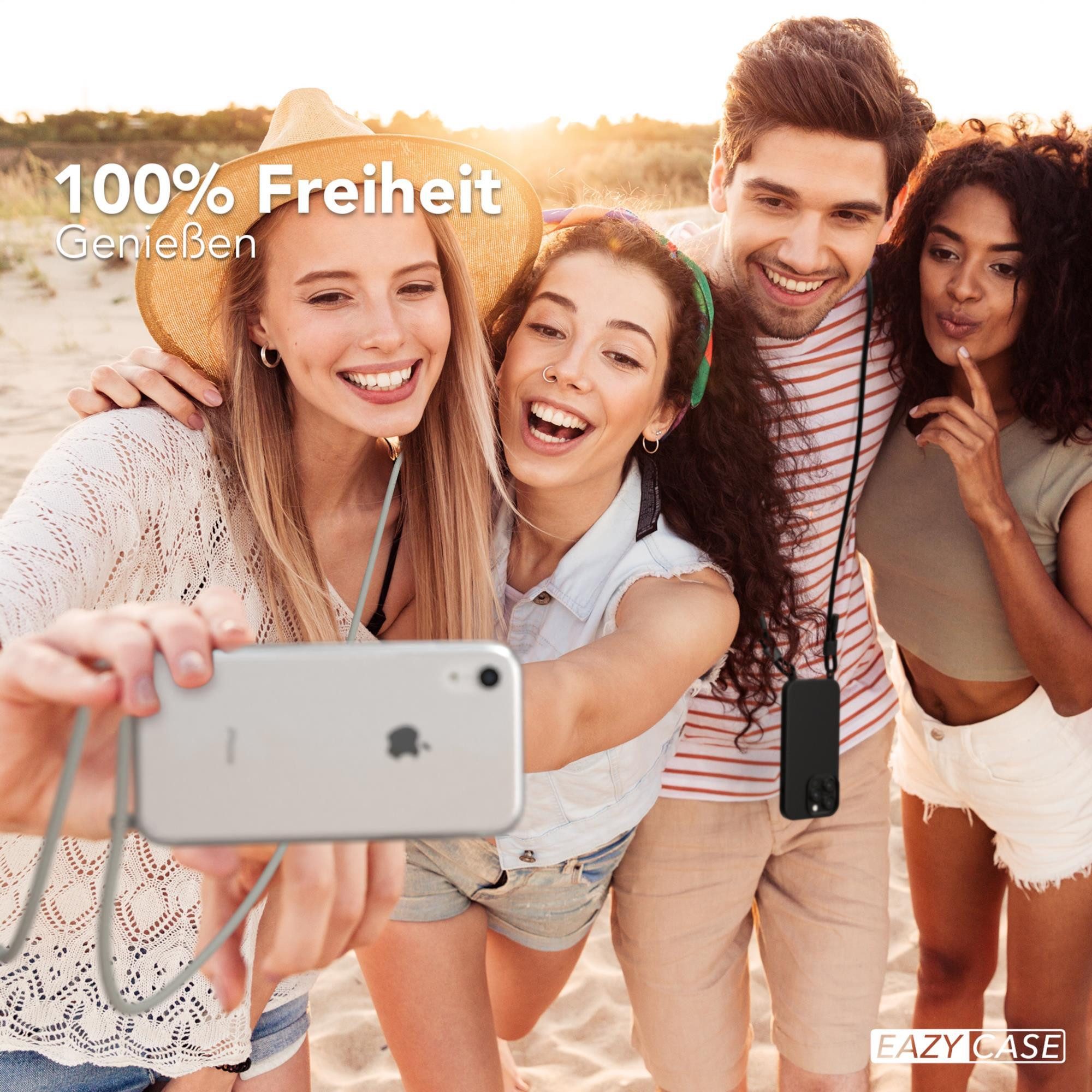 EAZY CASE Handykette Silikon Kette Unifarbe für Apple iPhone XR 6,1 Zoll, Schutzhülle zum Umhängen Hülle mit Umhängeband Kettenhülle Grau Taupe