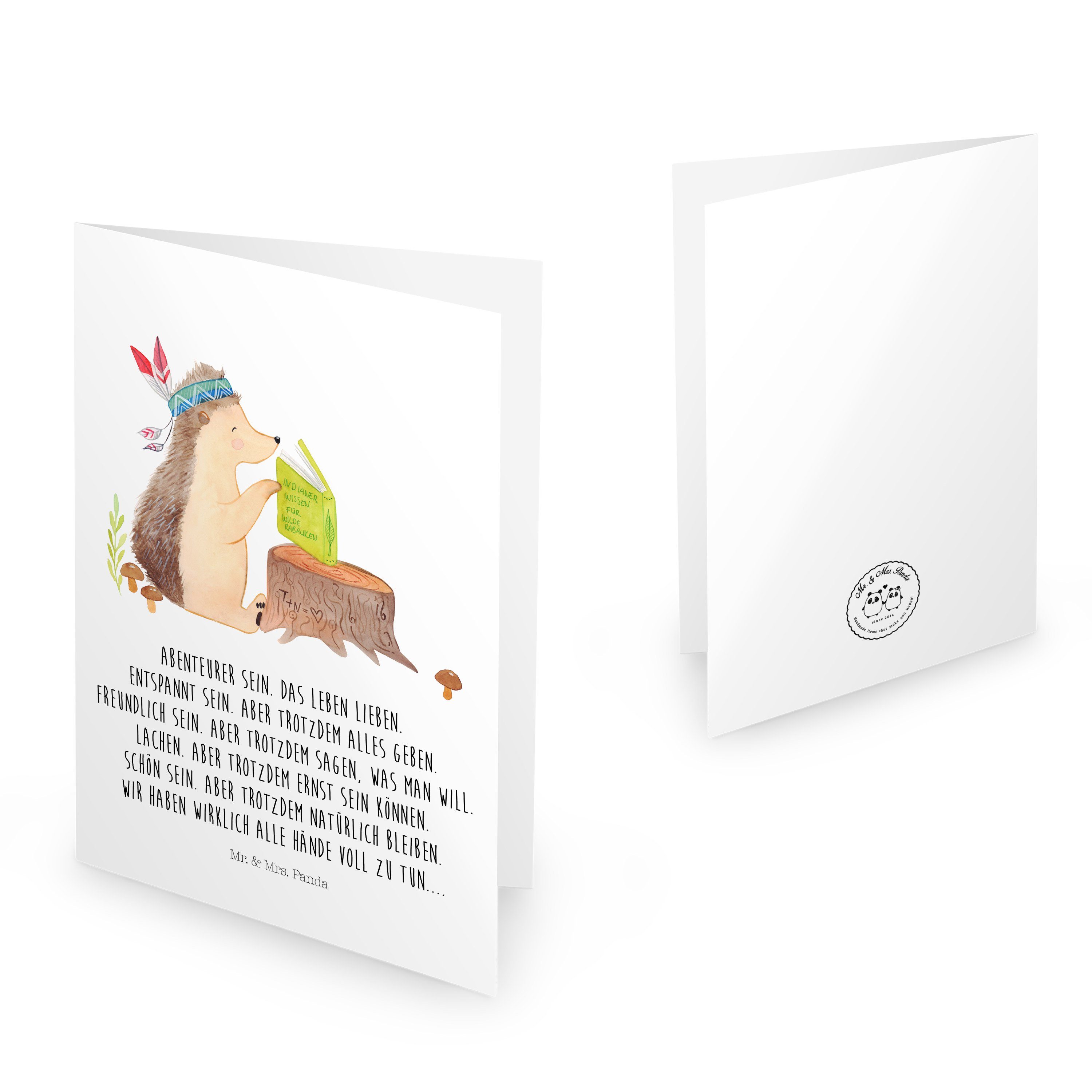 Mr. & Mrs. Panda Grußkarte Weiß Federkopfschmuck Igel Geschenk, mit - Einladungskarte - Karte